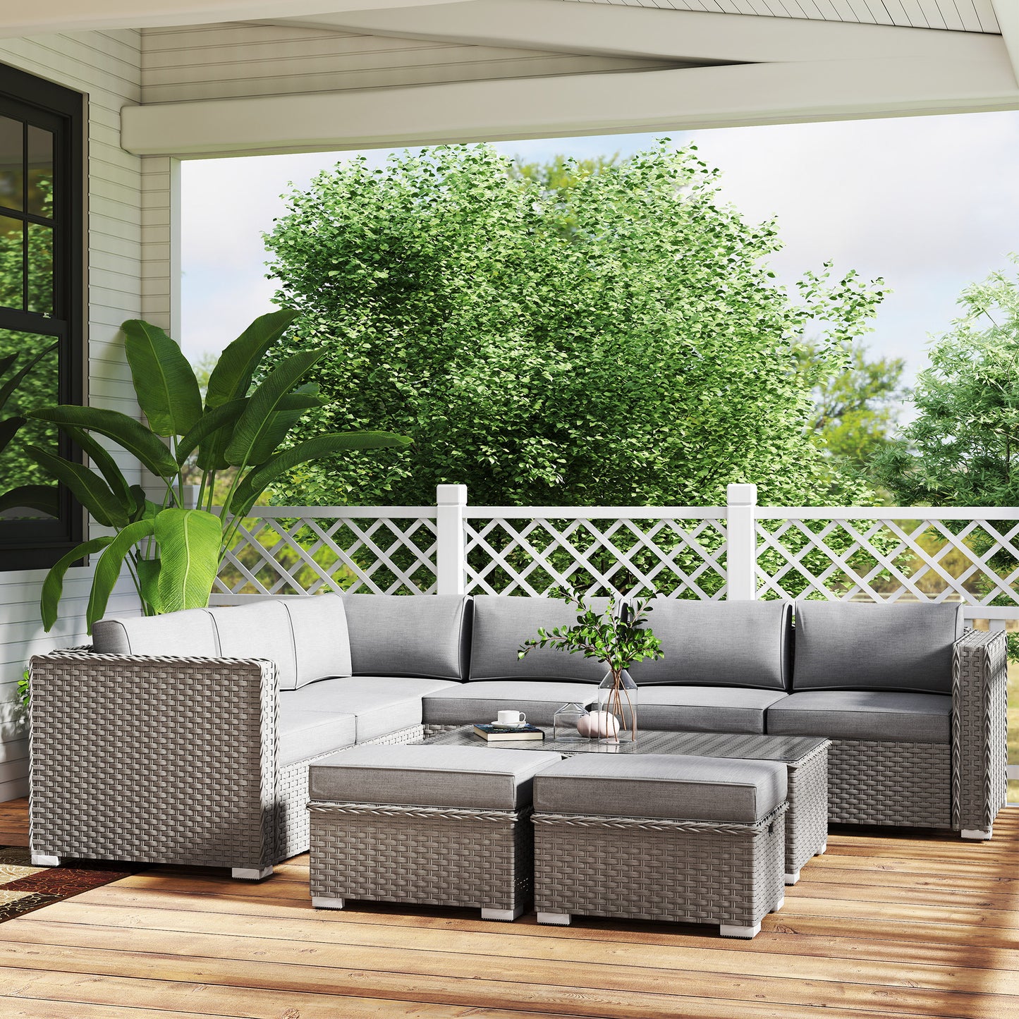 6 Pieces Outdoor PE Rattan Wicker Corner Sofa Set