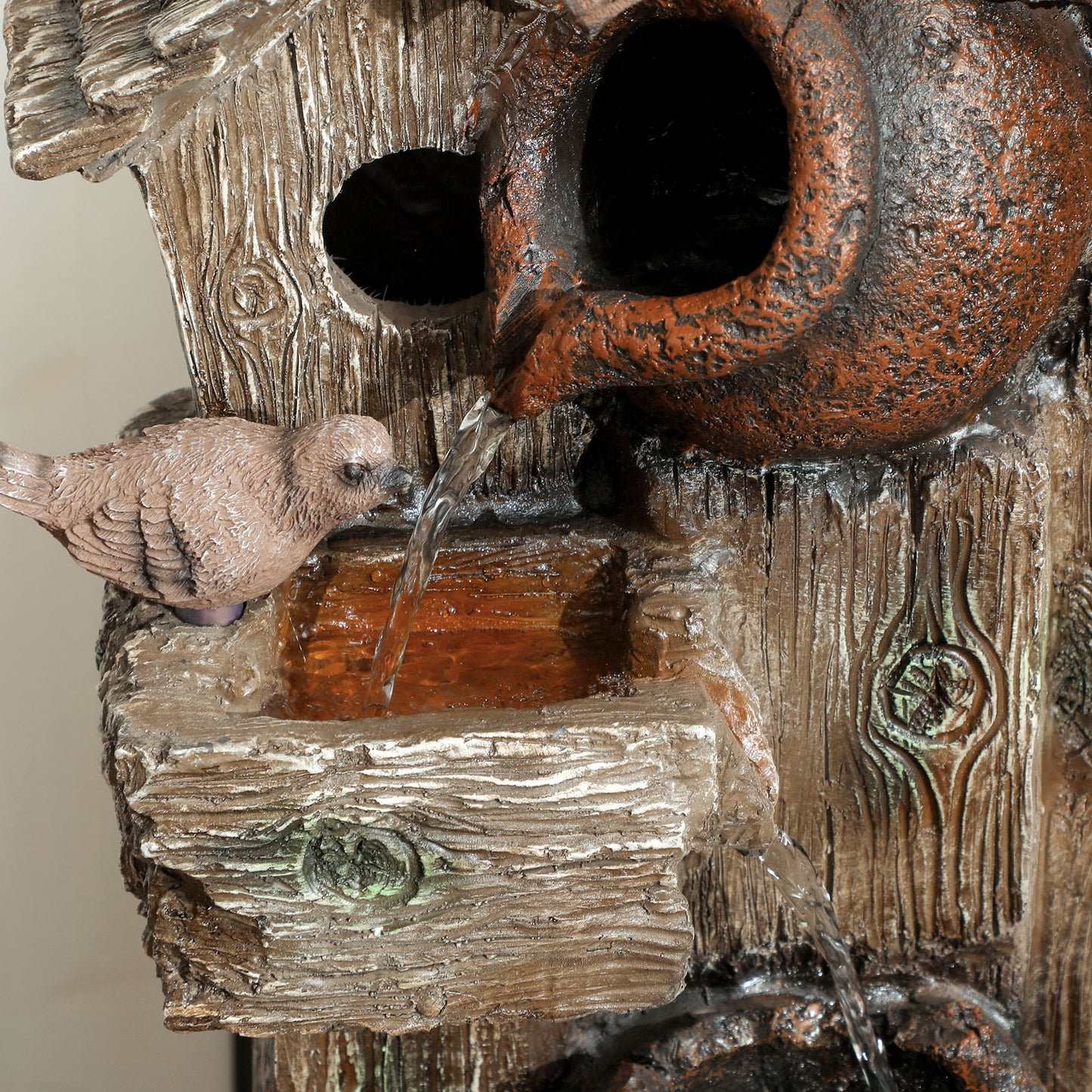 2-in-1 Waterfall Fountain with Birdhouse