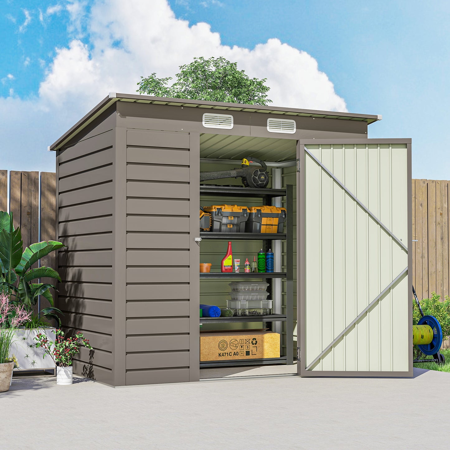 4 x 6ft Galvanised Metal Garden Shed, with Locking Door