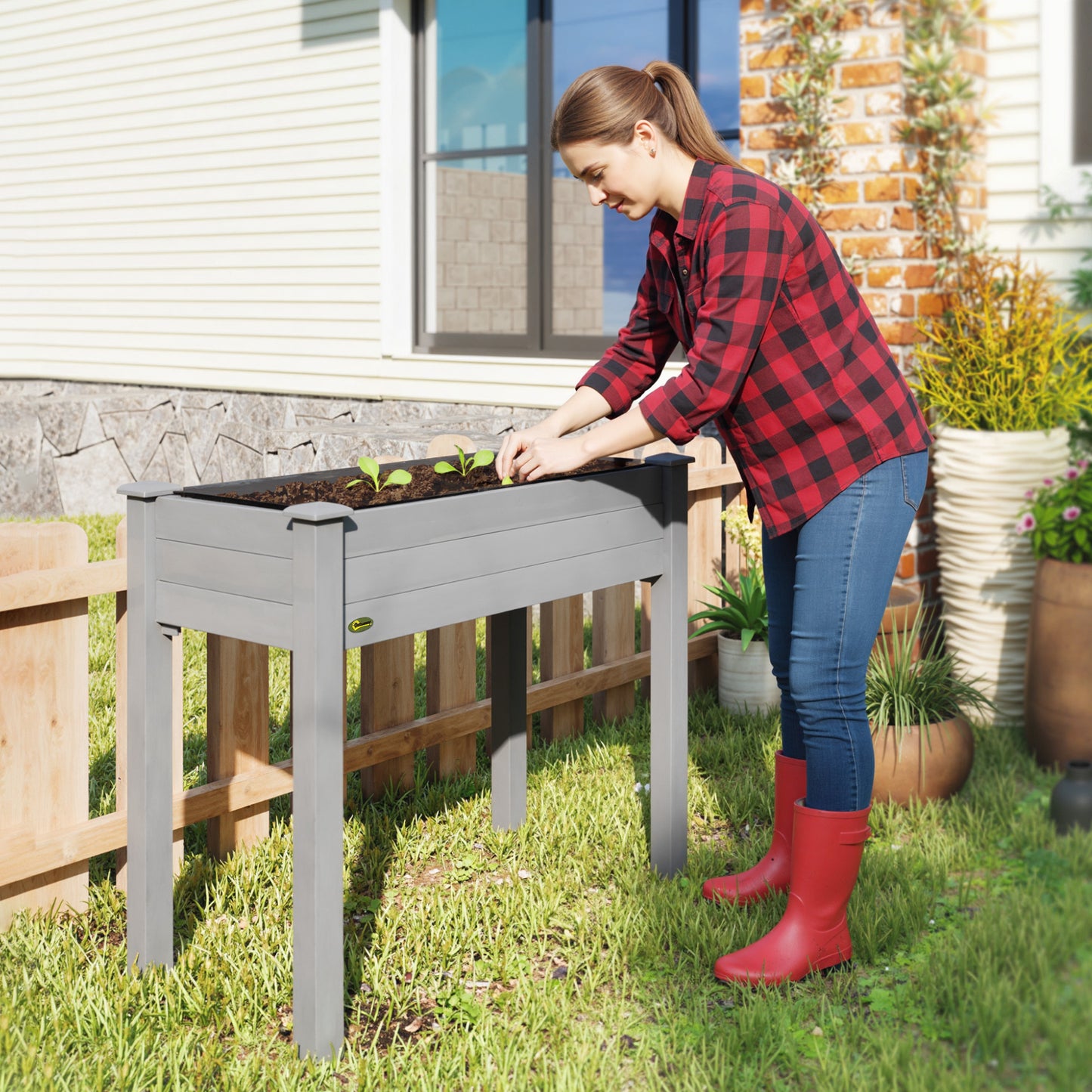 Raised Bed for Garden, Wooden Elevated Planter Box with Bed Liner