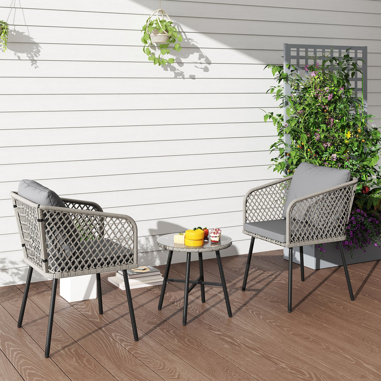 Three-Piece Cut-Out Rattan Chair and Table Set