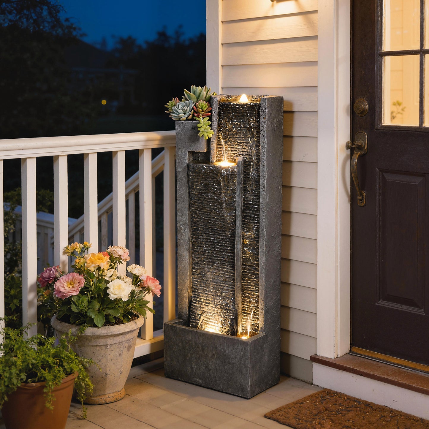 Water Feature with LED Lights and Planter