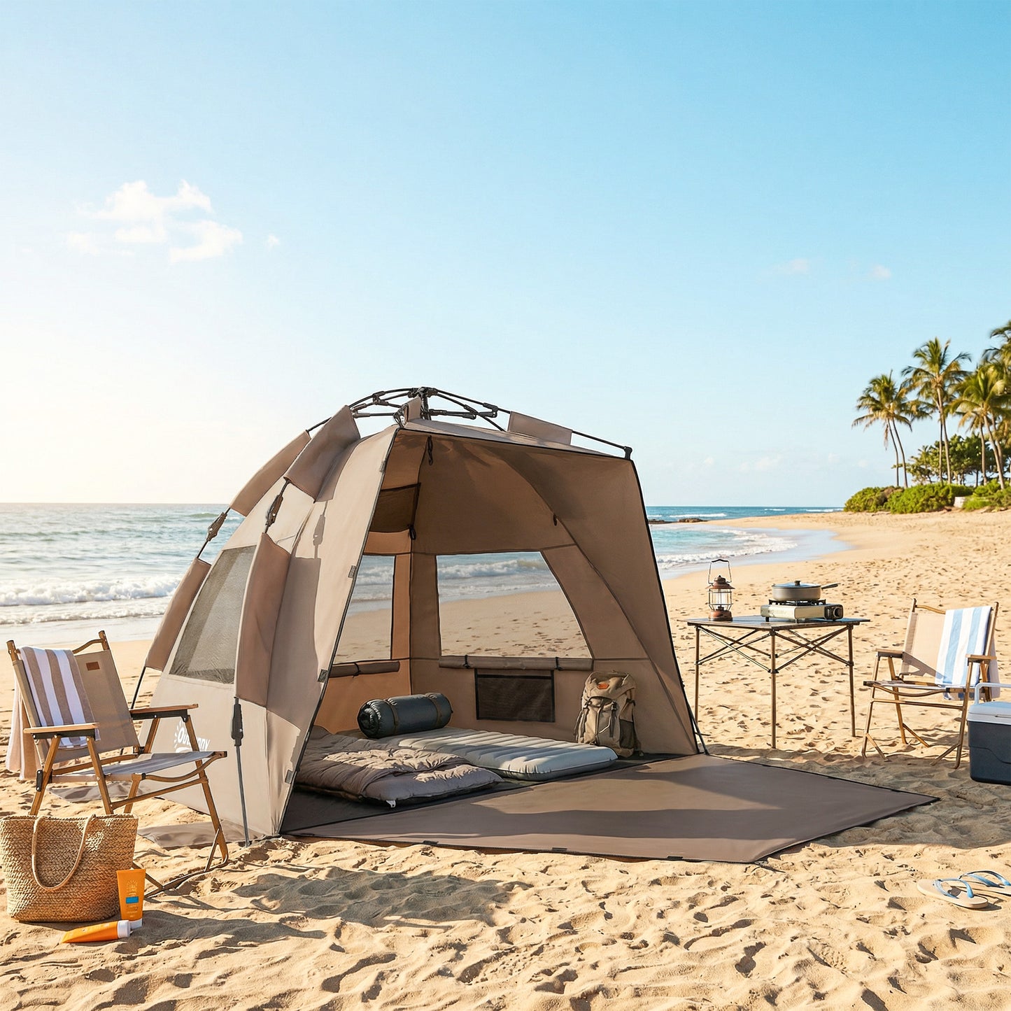2-3 Person Pop Up Beach Tent, UPF15+ Sun Shelter with Extended Floor