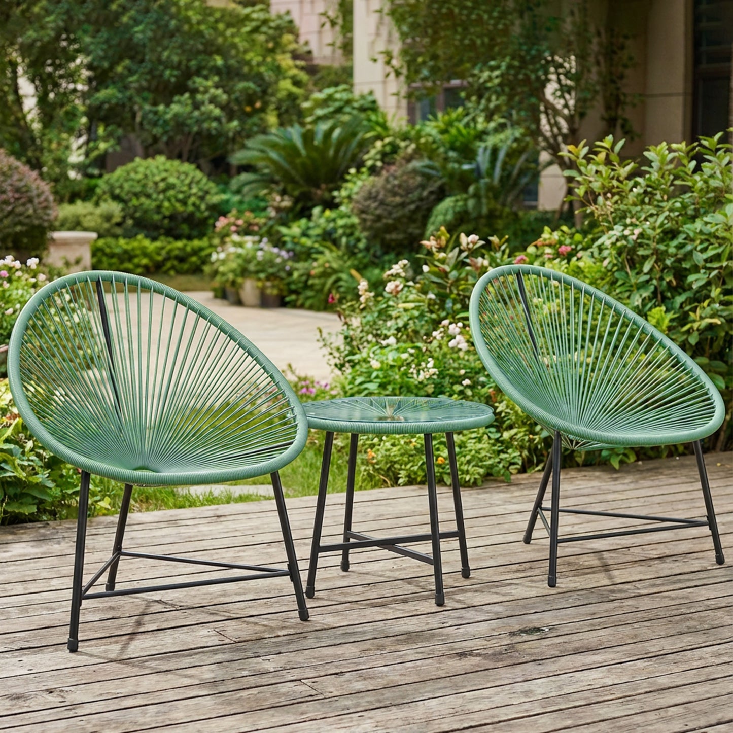 Rattan Bistro Set with Acapulco Chairs and Glass Table