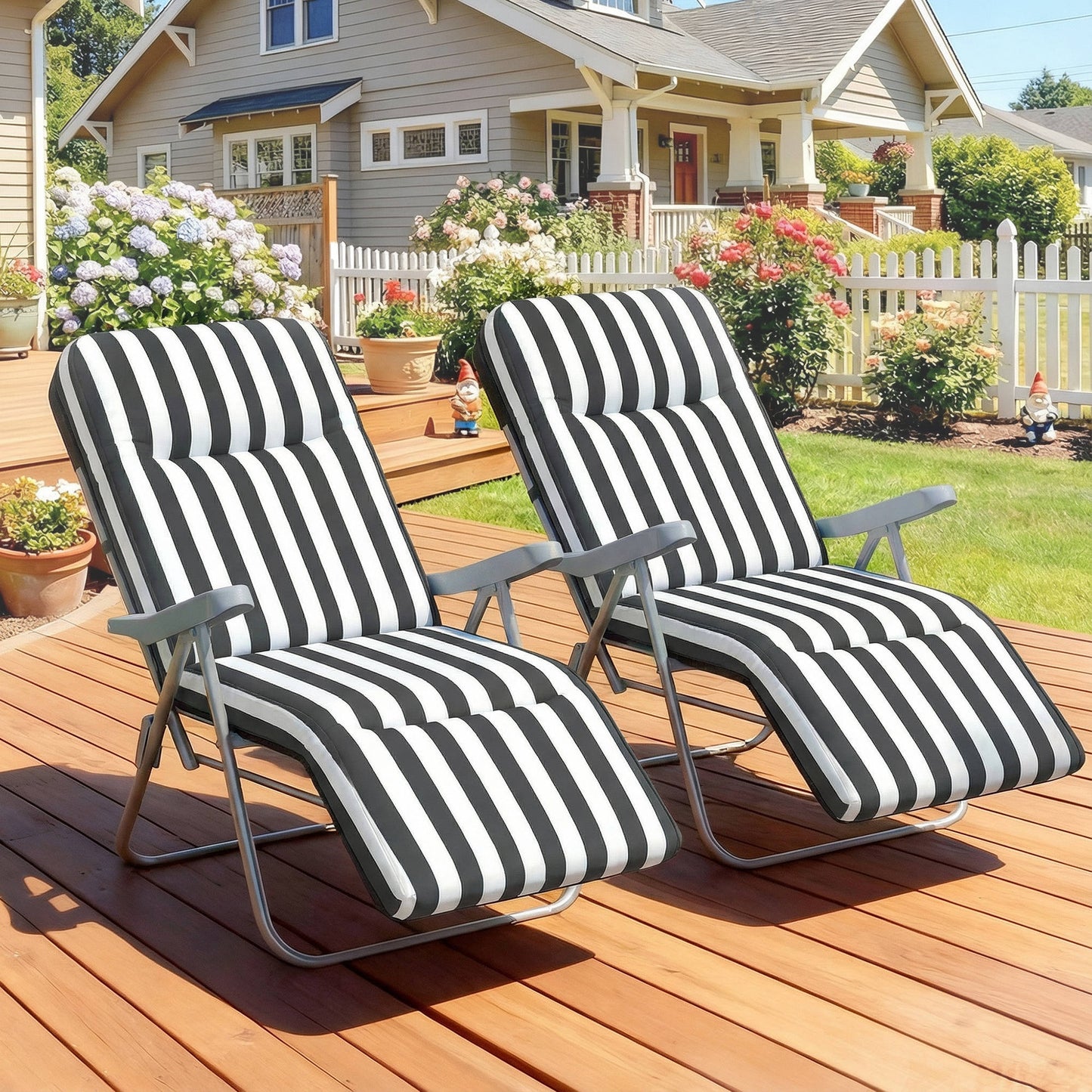 Set of 2 Foldable Patio Sun Lounger with Adjustable Backrest