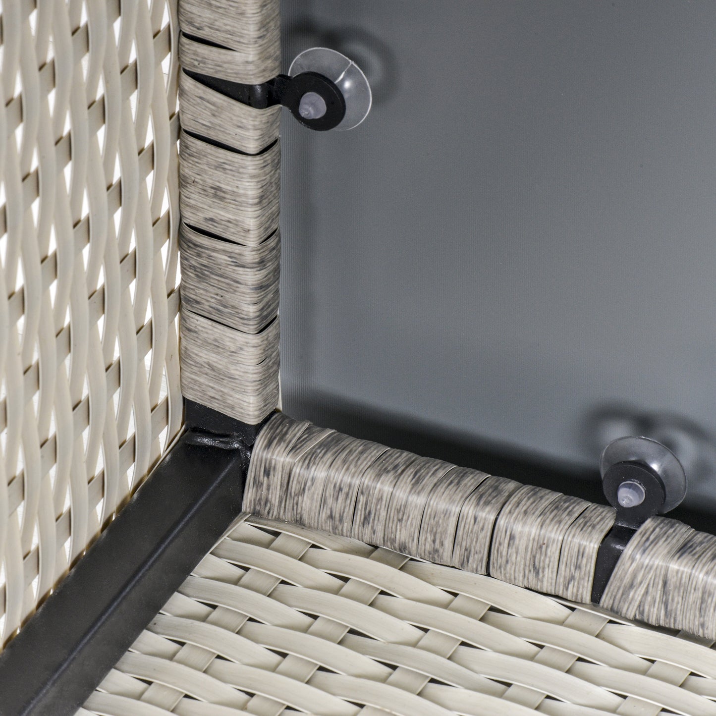 Square PE Wicker Rattan Table, with Glass Top