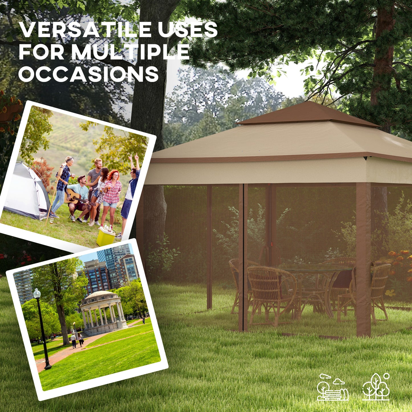 3 x 3(m) Pop Up Gazebo, Double-roof Garden Tent with Netting