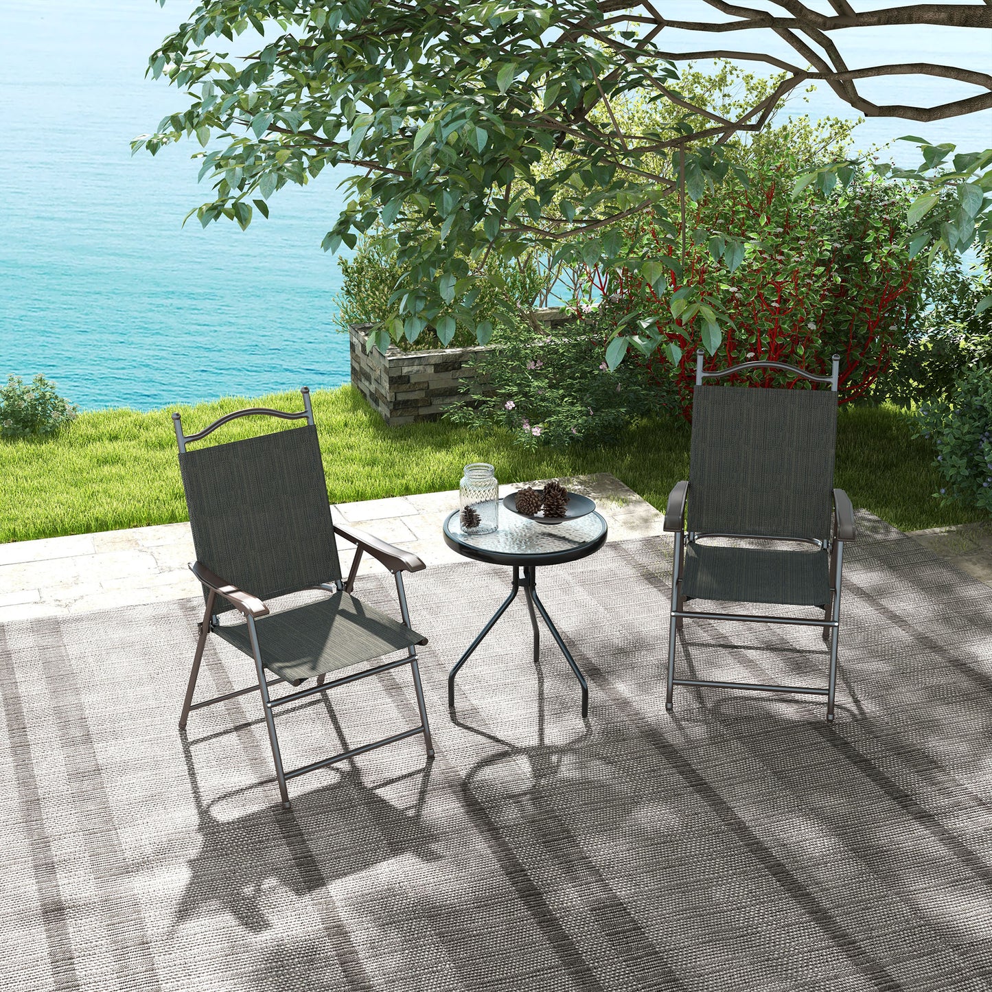 Set of Two Folding Garden Chairs, with Fabric Mesh Seats