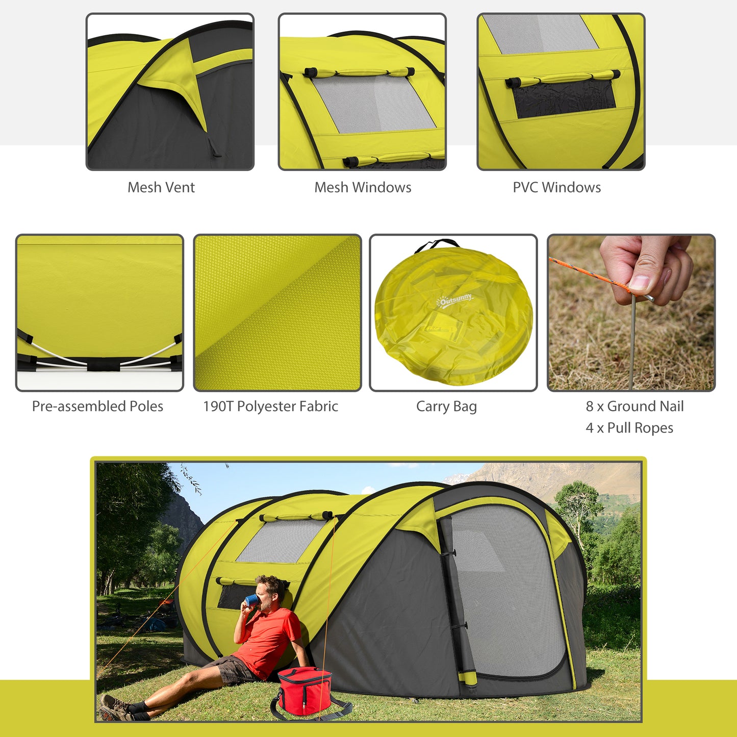 4 Person Pop-up Camping Tent Family Tent with Ground Sheet