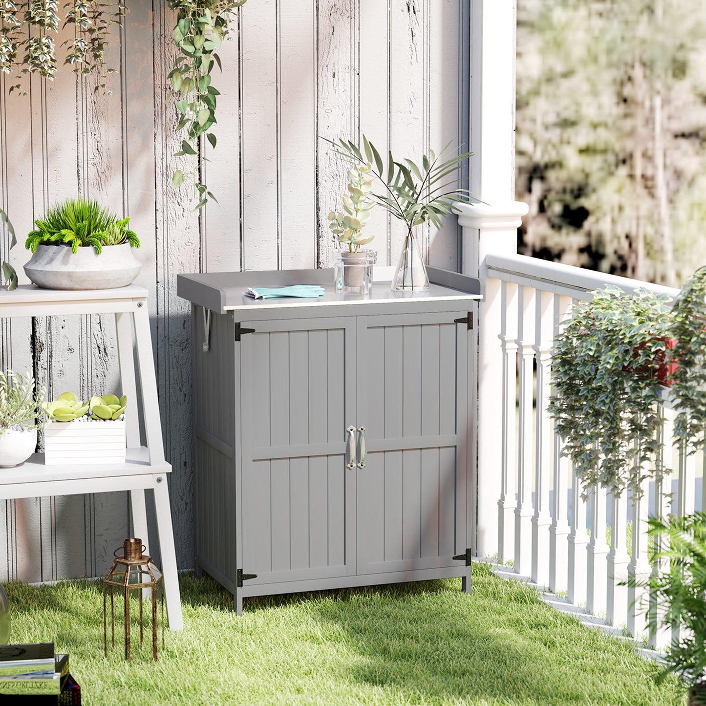 Wooden Garden Shed, Garden Tool Storage Shed with Hinged Roof