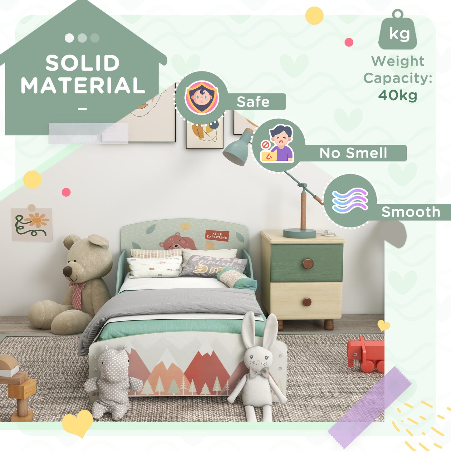 Toddler Bed Frame, Kids Bedroom Furniture for Ages 3-6 Years