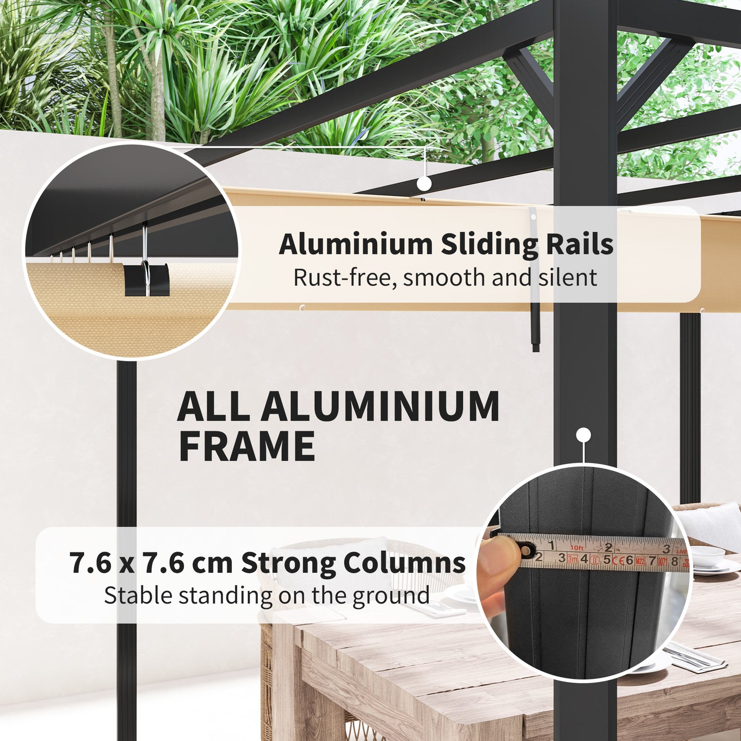 3 x 3m Aluminium Pergola, with Retractable Roof and Wall