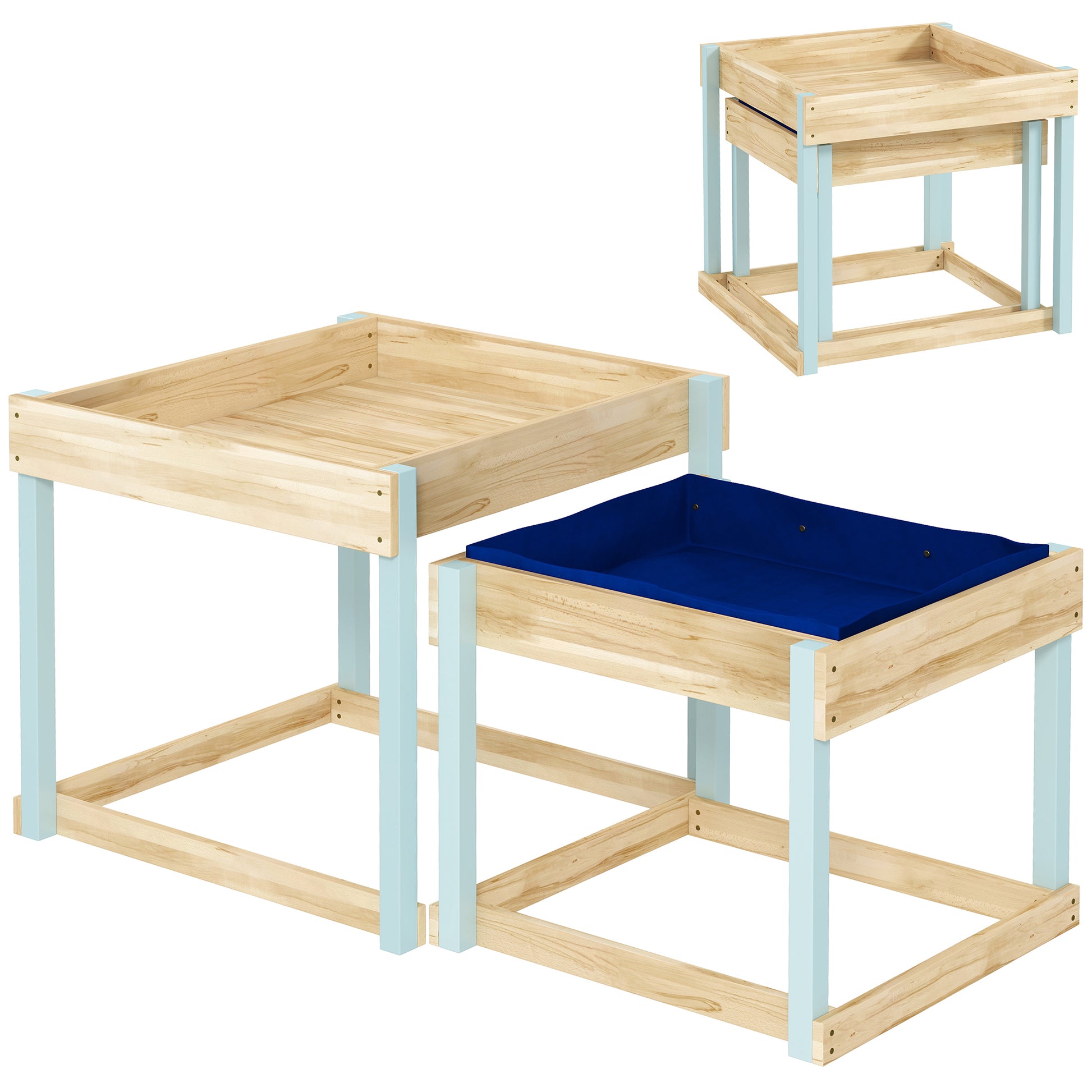 2 PCS Wooden Outdoor Sand and Water Play Tables with Bottom Liner