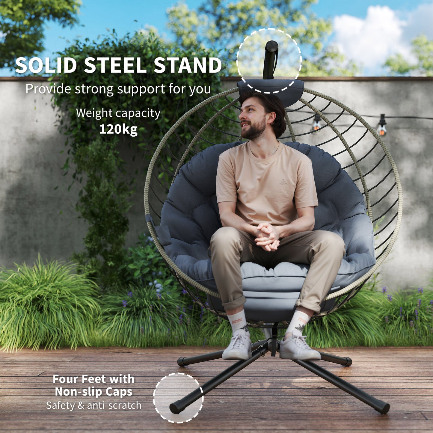 PE Rattan Swing Chair, Outdoor Hanging Chair with Metal Stand