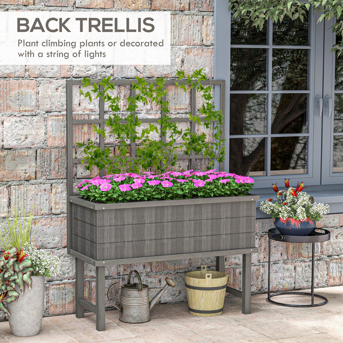 45 x 105cm Wooden Garden Planter, with Trellis