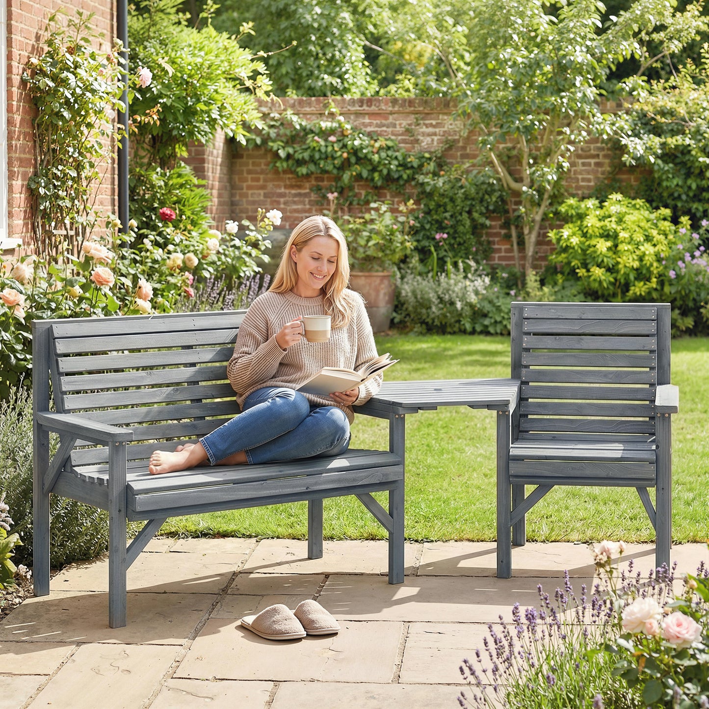 Wooden Garden Furniture Set with Parasol Hole, 1 Chair
