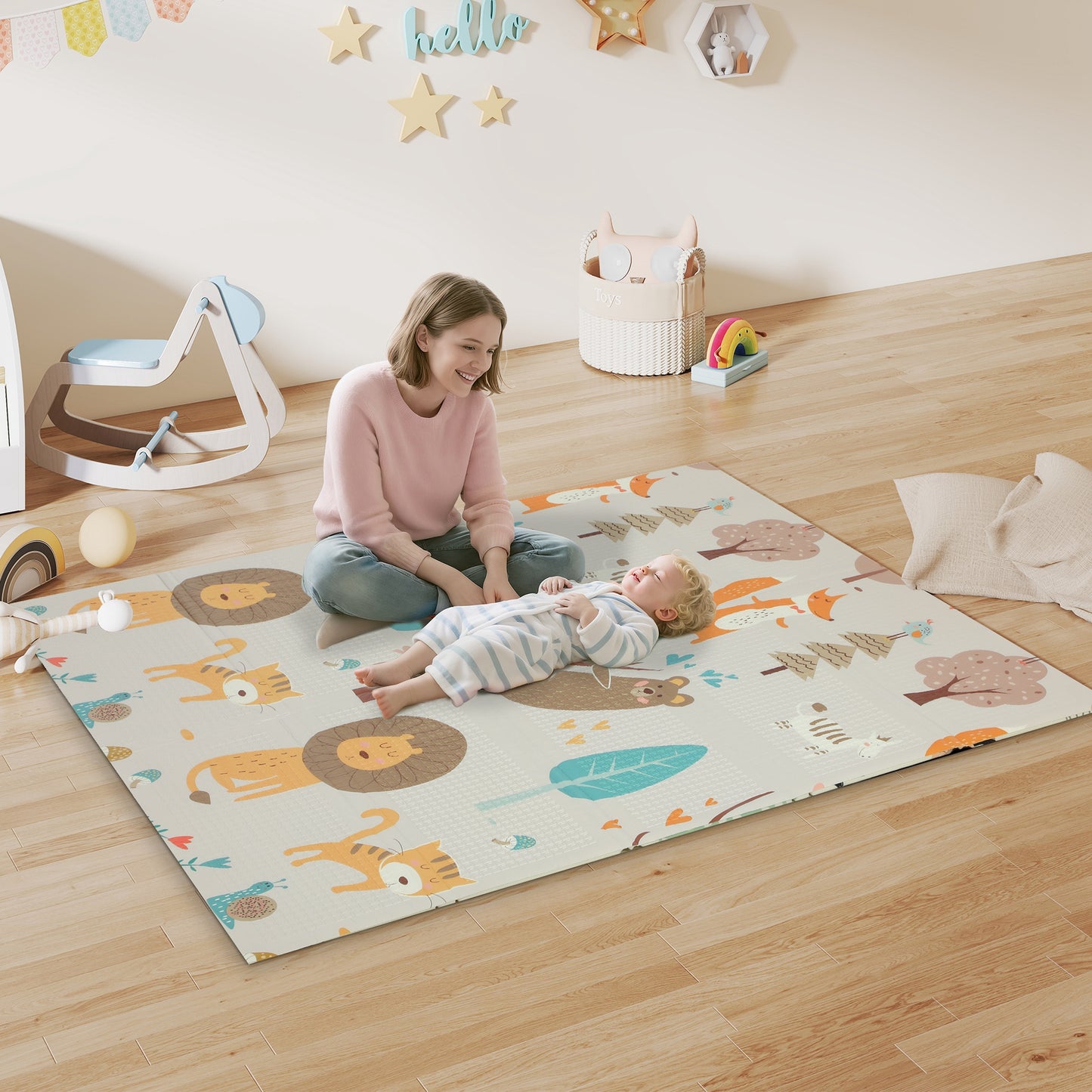 Animal-Themed Baby Plat Mat Double Sided, Foldable