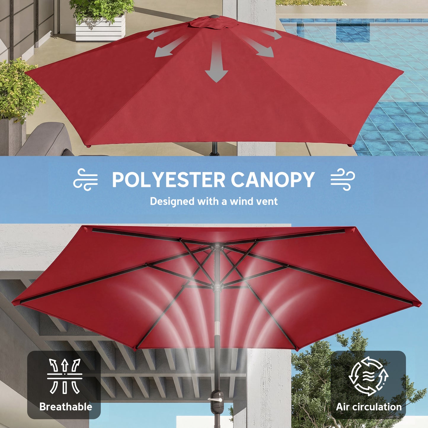 2.6 m Garden Parasol Umbrella with Aluminium Pole (4)
