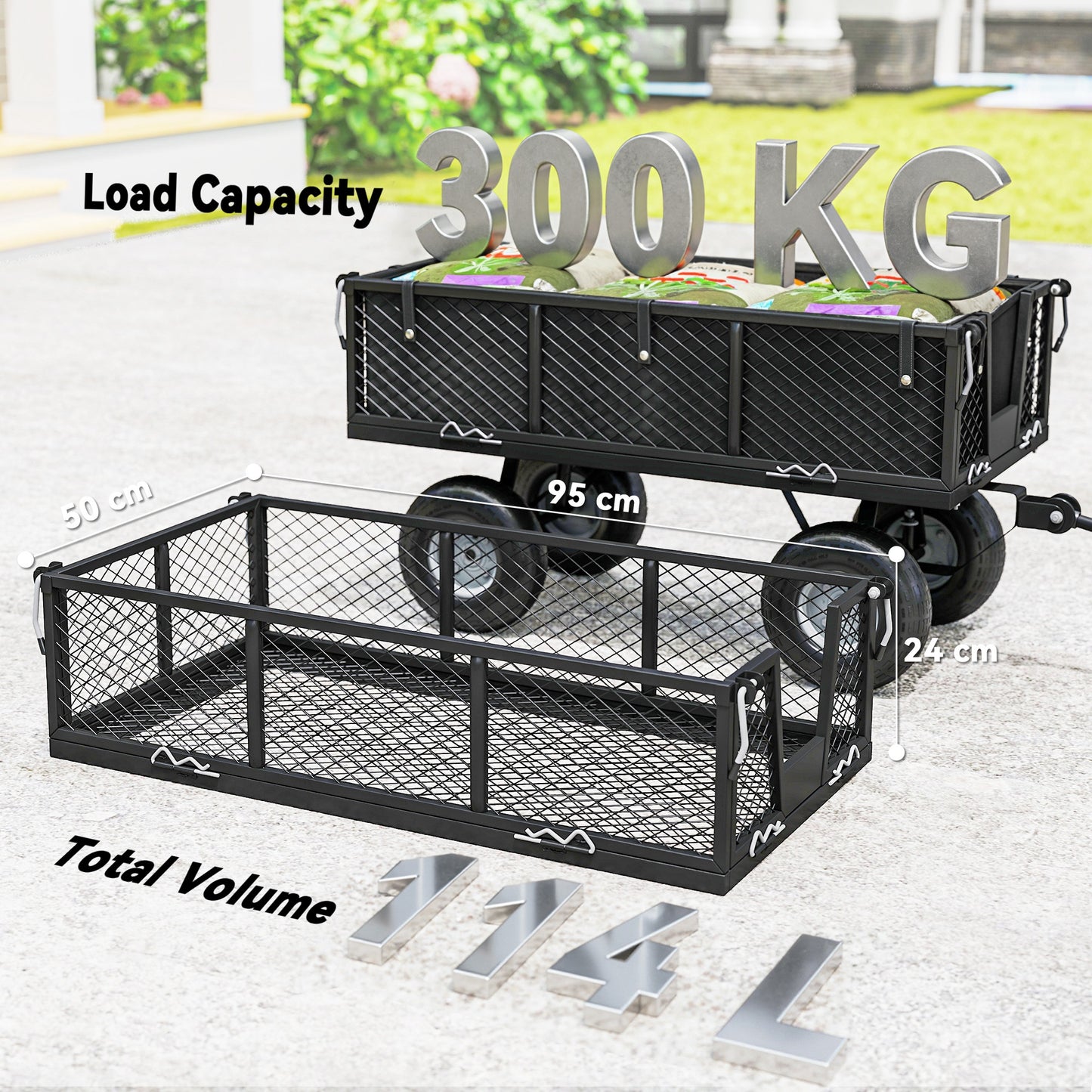 114L Steel Frame Garden Cart Trolley