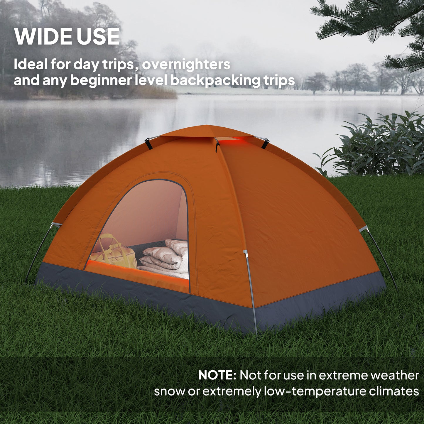 2 Person Camping Tent, Dome Tent with Zipped Doors, Storage Pocket