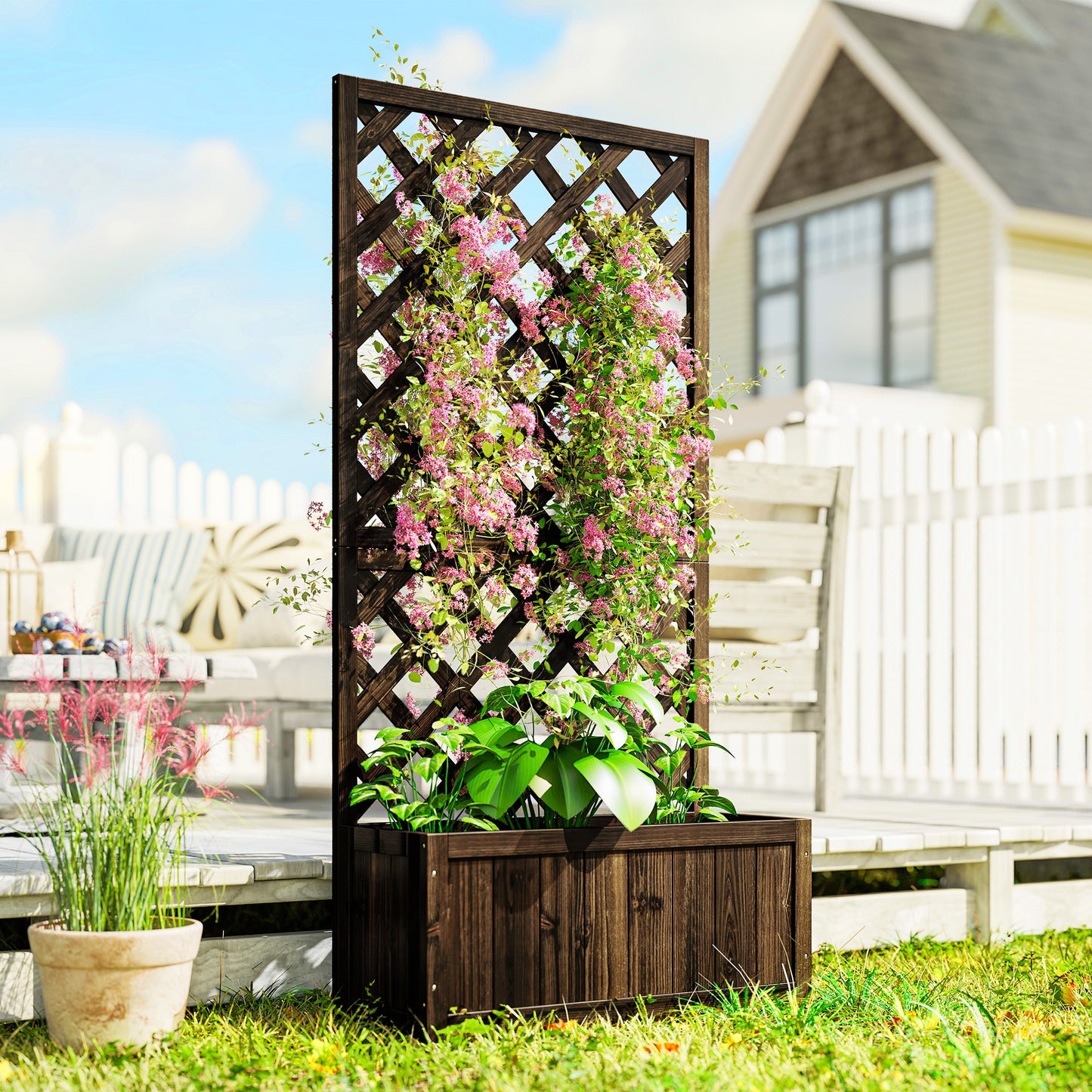 Garden Planter with Trellis, 45L Raised Bed for Climbing Plants