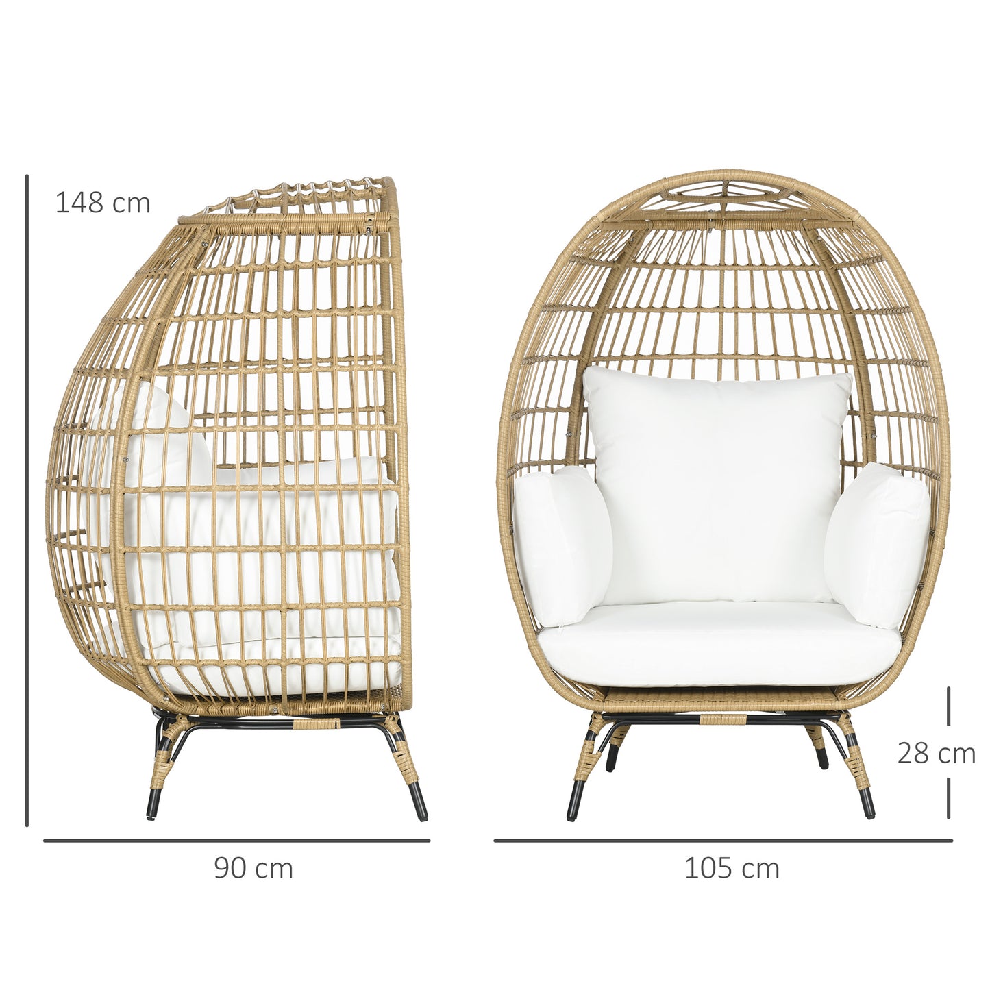 Rattan Egg Chair with Cushions and Pillows