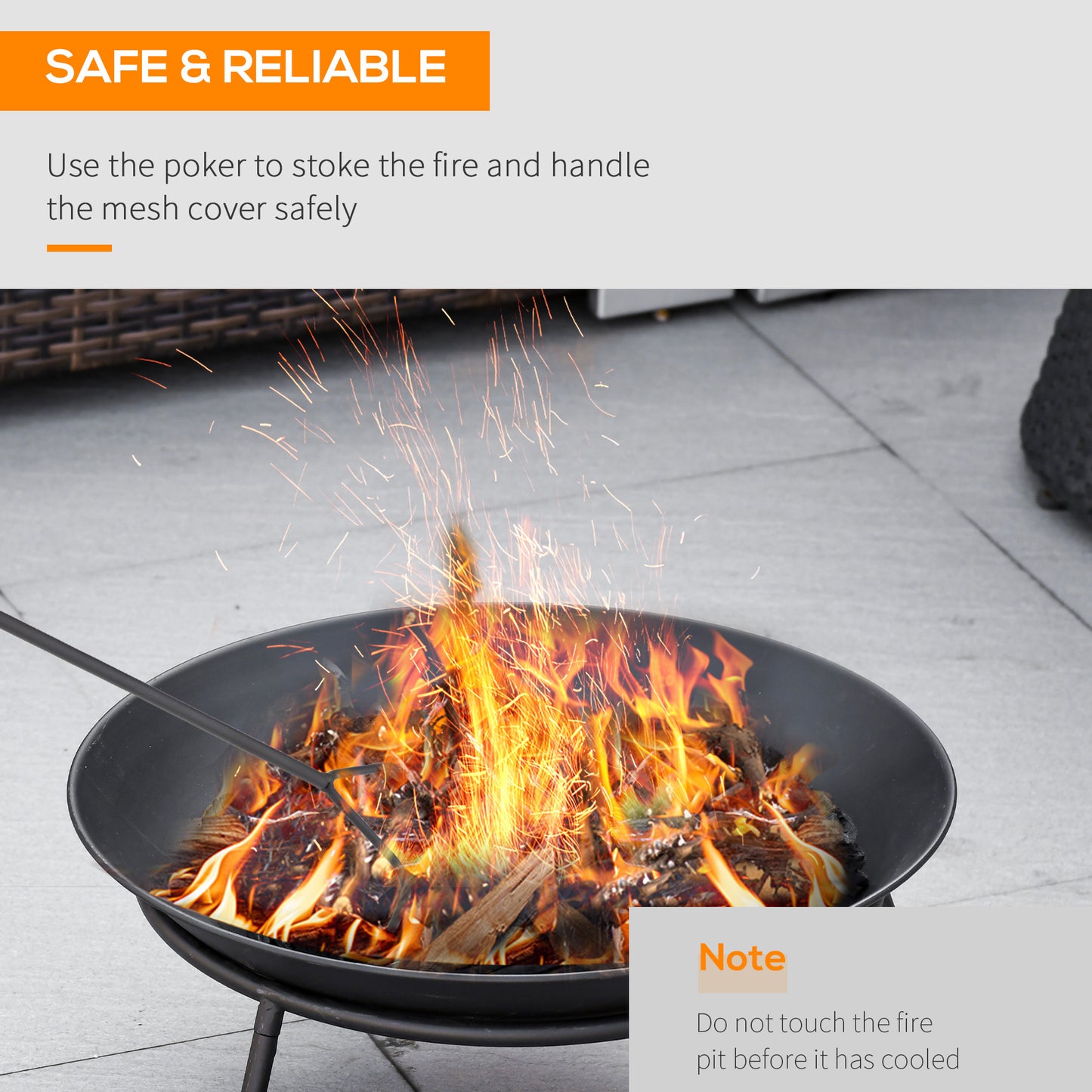 Outdoor Fire Pit, Portable Round Firepit with Poker, for Garden