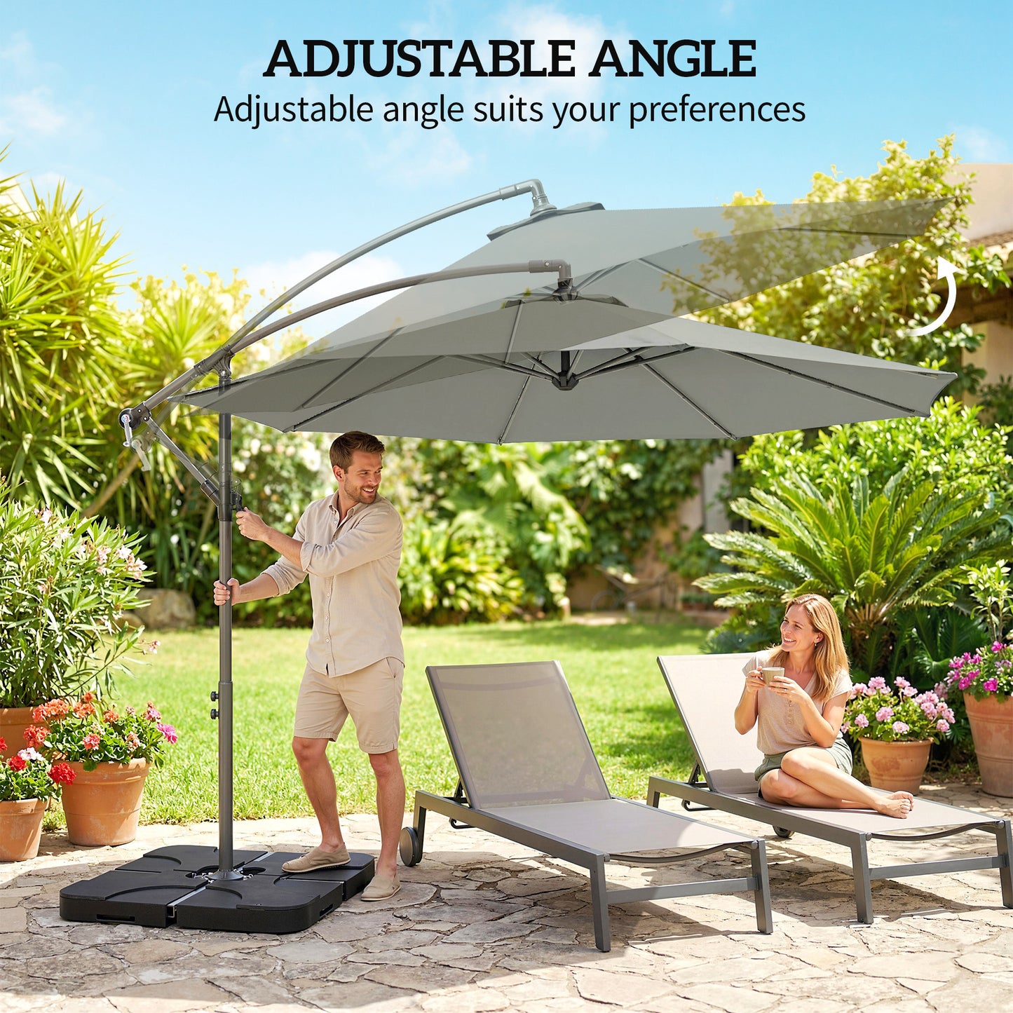 3m Overhanging Parasol, with Base, Weights and Cover