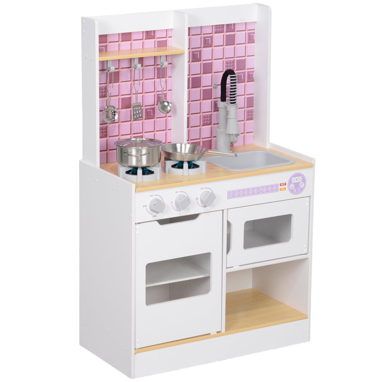 Kids Play Kitchen, Pretend Play Kitchen with Realistic Oven, Stove