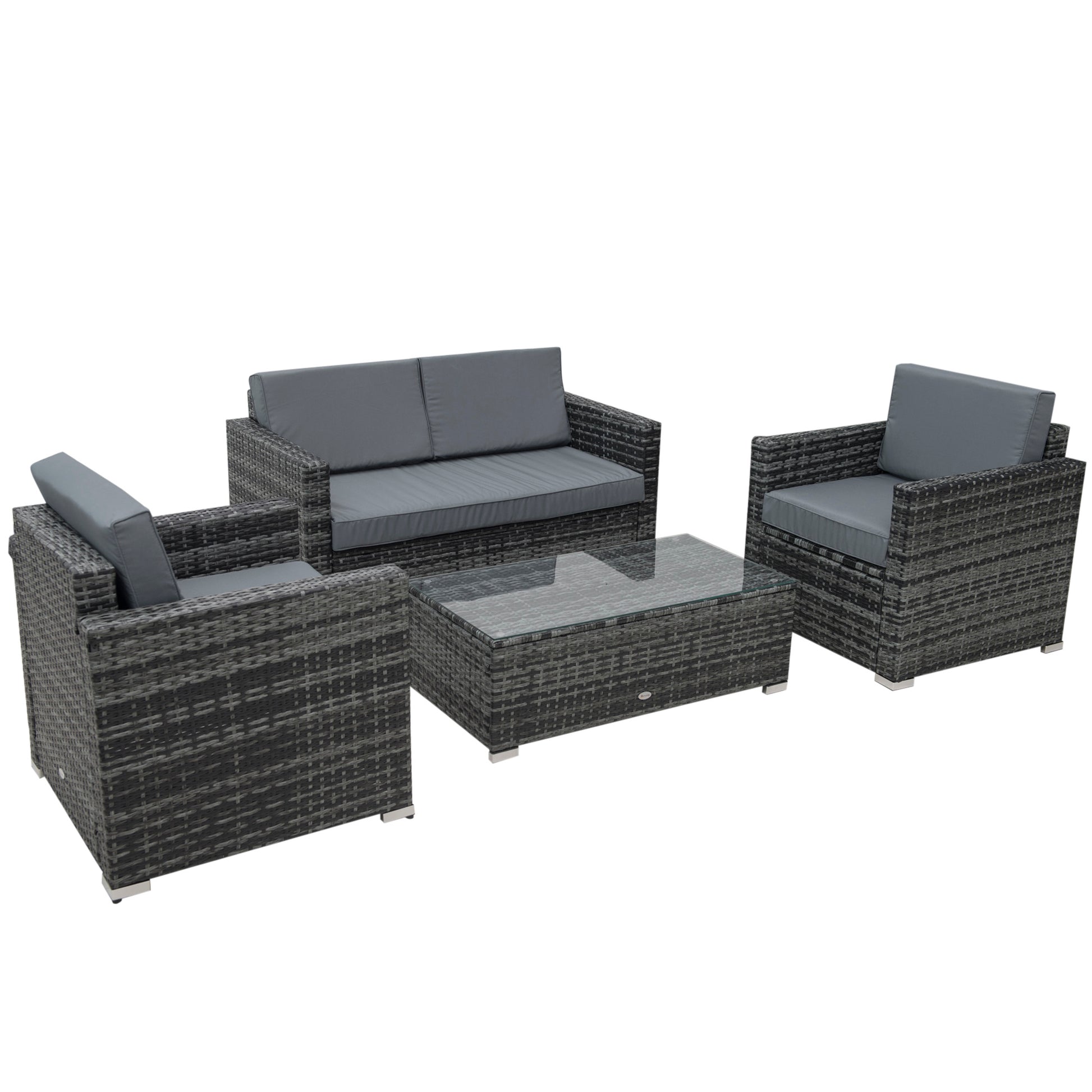 4 Pieces Wicker Steel Rattan Sofa Set Garden Chair Seat Furniture