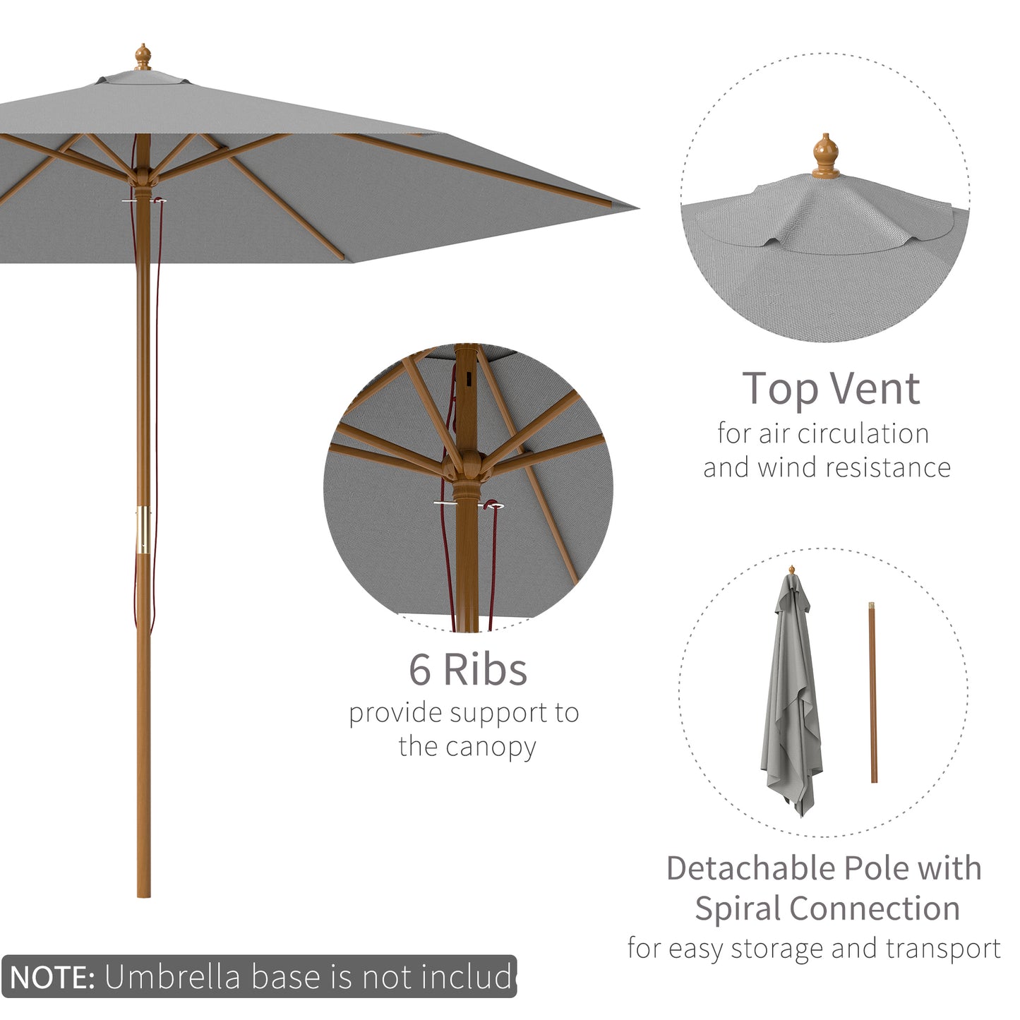 2.5m Wood Garden Parasol Sun Shade Patio Outdoor Wooden Umbrella