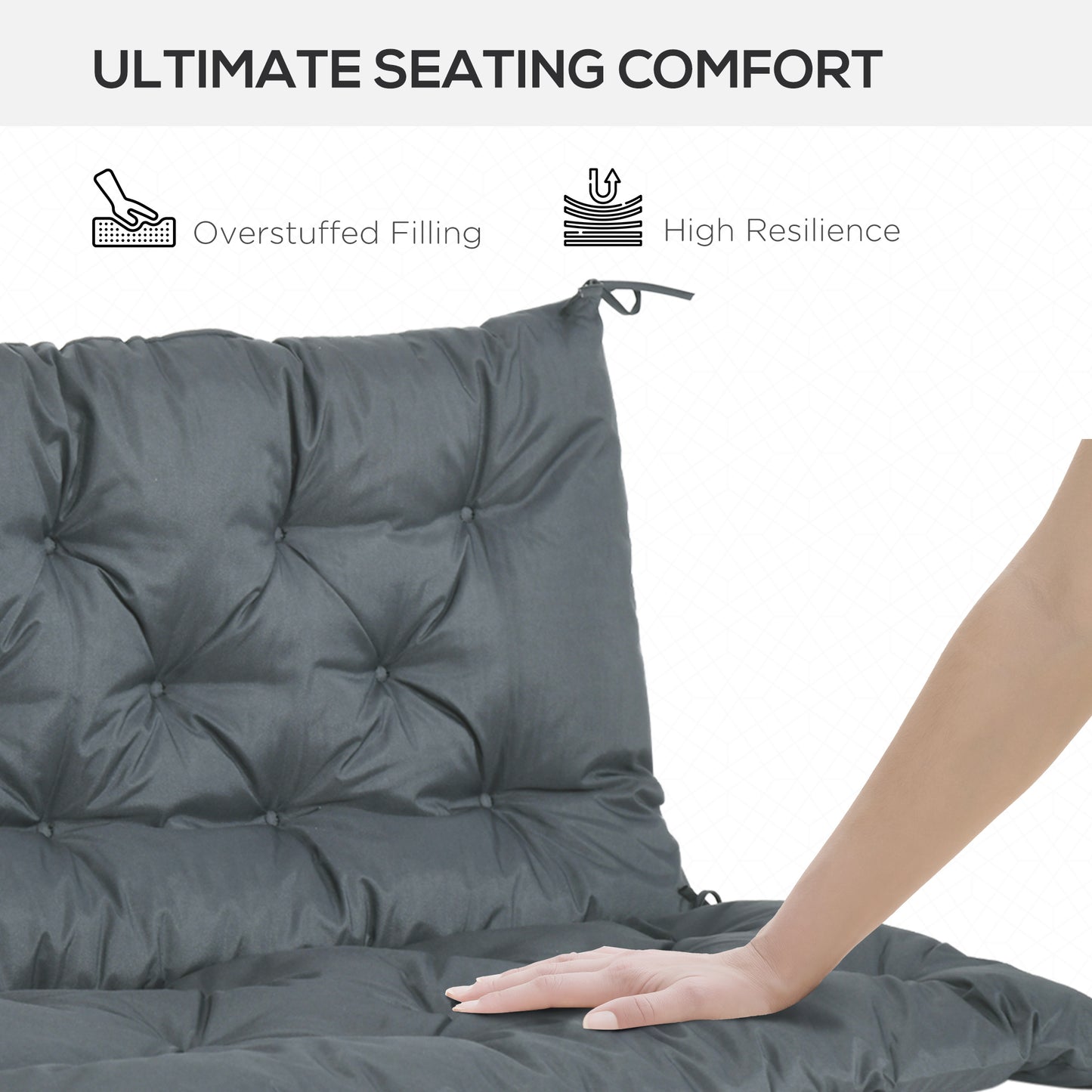 2 Seater Bench Cushion, Garden Chair Cushion with Back and Ties