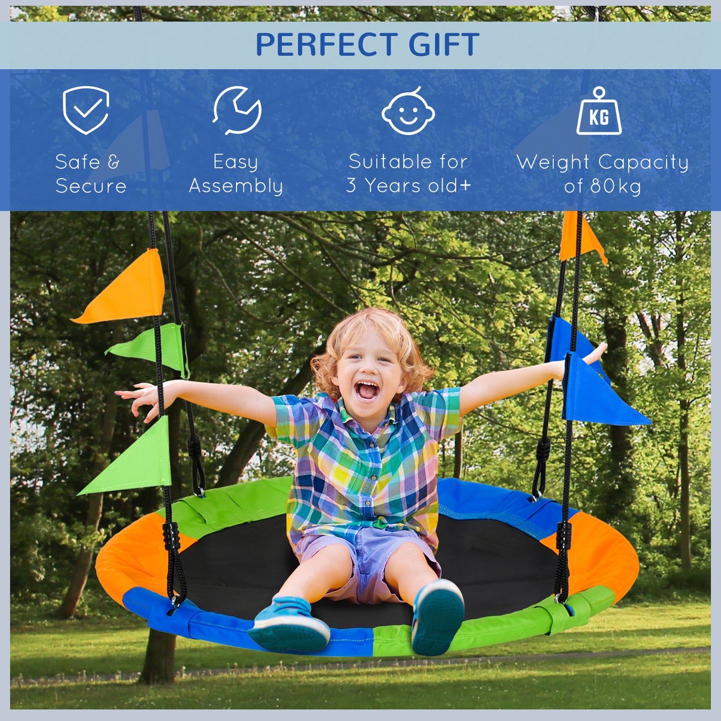 Kid Nest Swing Seat Saucer Tree Swing 40 Inch/100cm Adjustable Rope