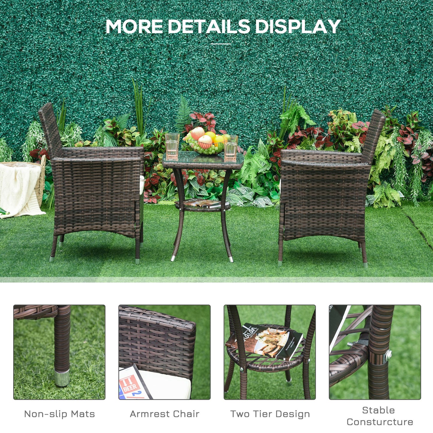 Three-Piece Rattan Chair Set, with Cushions