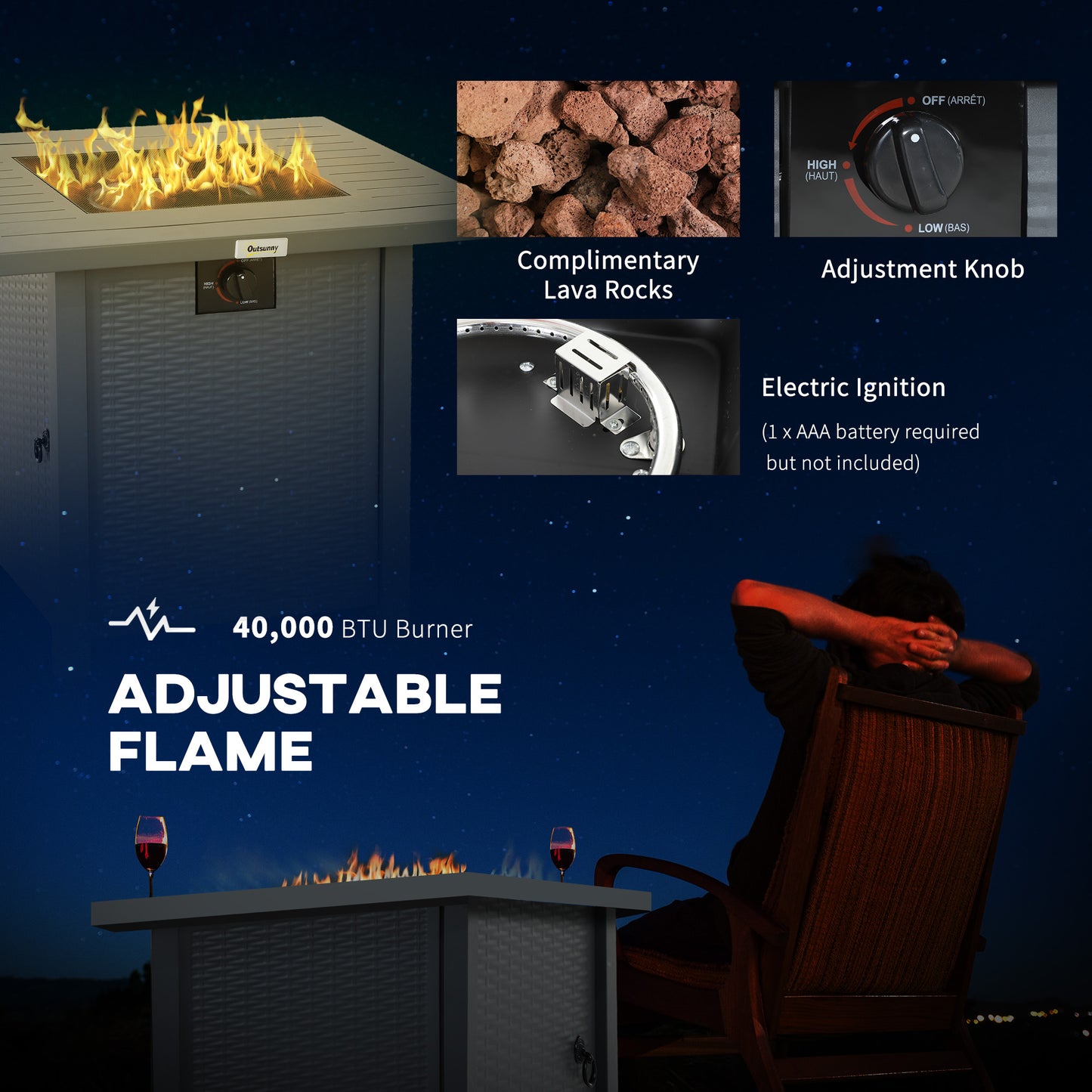 Rattan-style Propane Gas Fire Pit Table with 40,000 BTU Burner