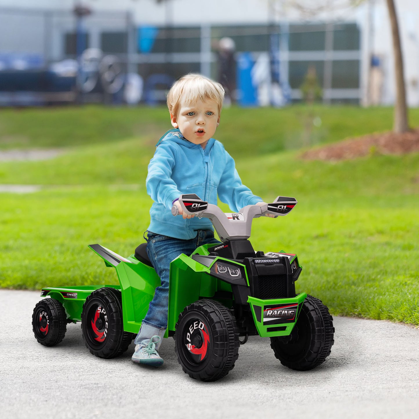 6V Quad Bike with Back Trailer, Wear-Resistant Wheels