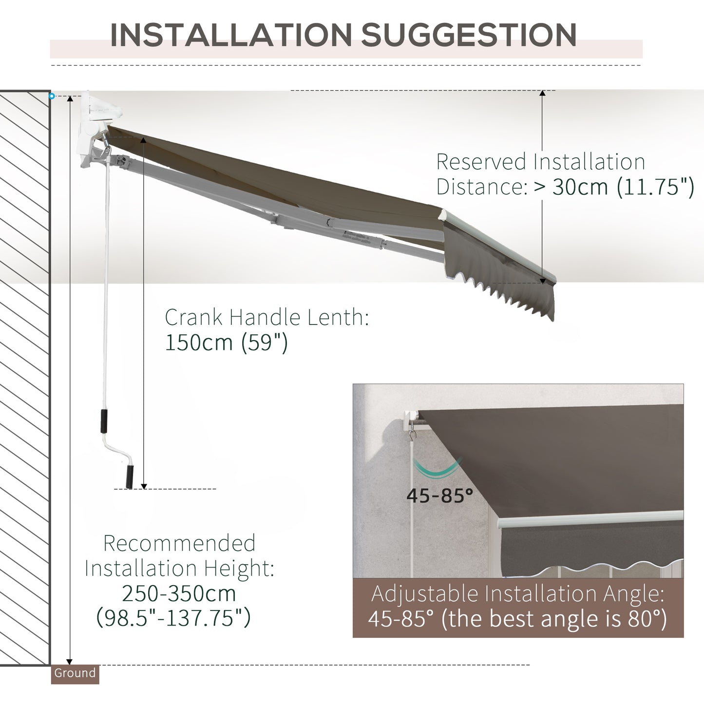 Awning Canopy Manual Retractable Porch Sun Shade Shelter 3 x 2m