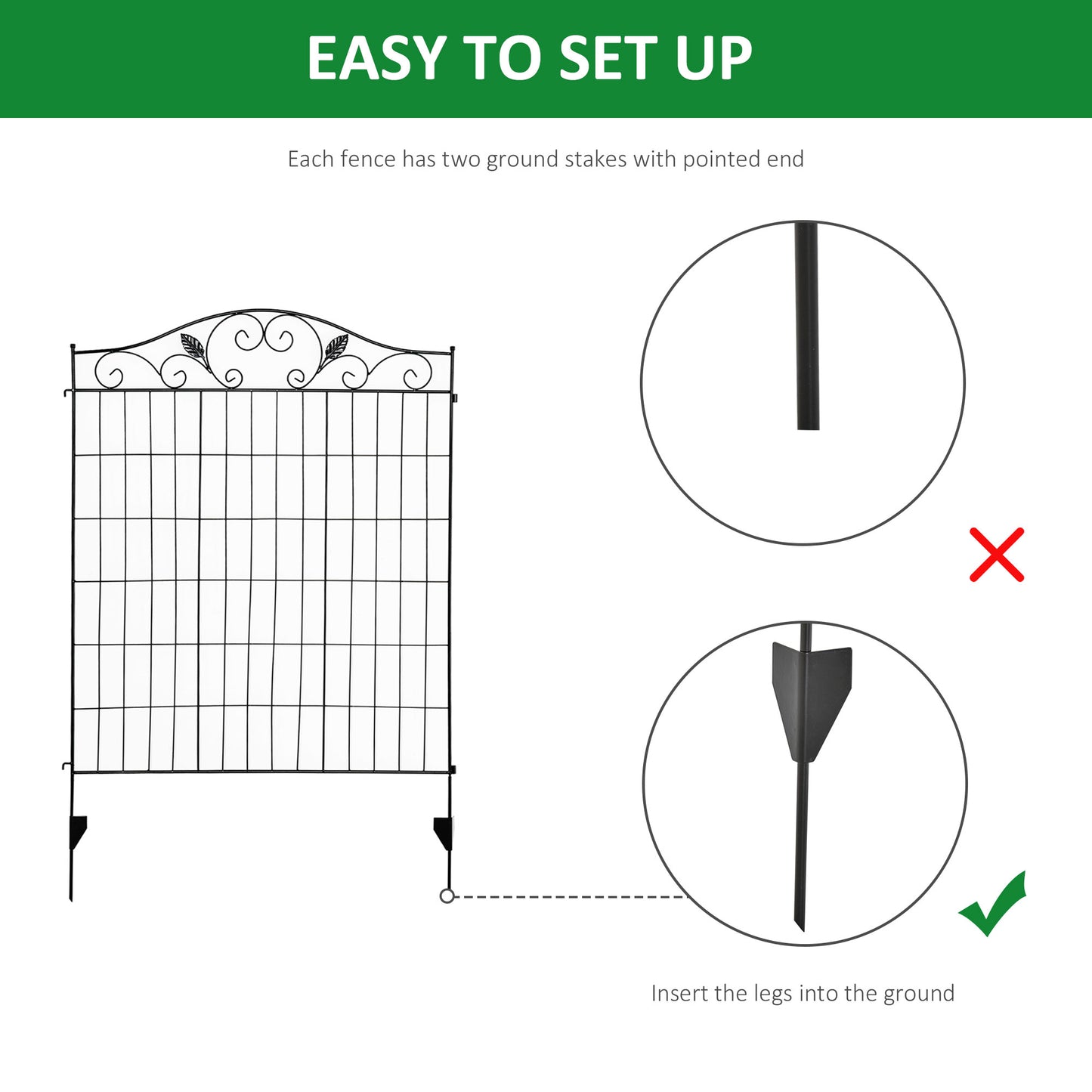 Garden Decorative Fence 4 Panels 44in x 12ft Metal Wire Landscape