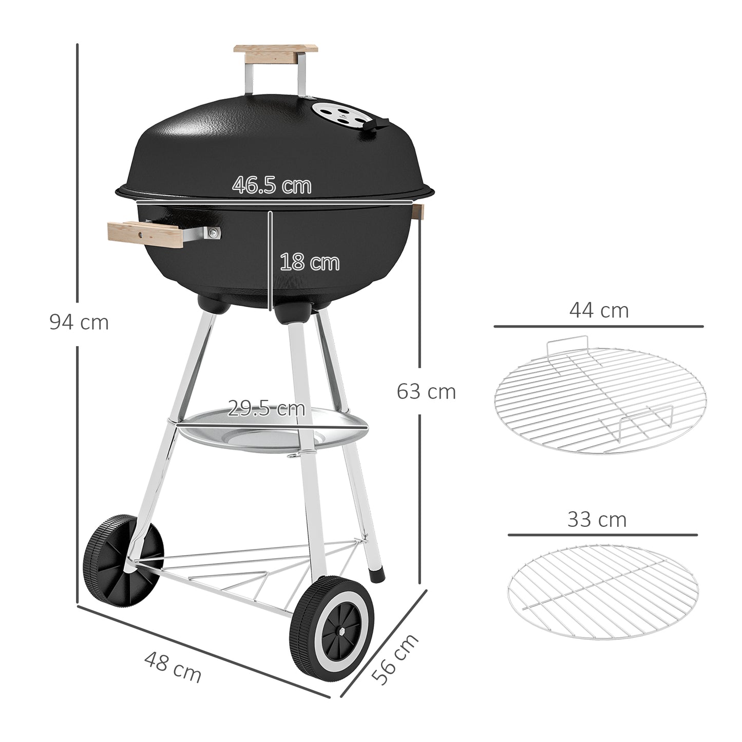 Portable Round Kettle Charcoal Grill BBQ Smoker