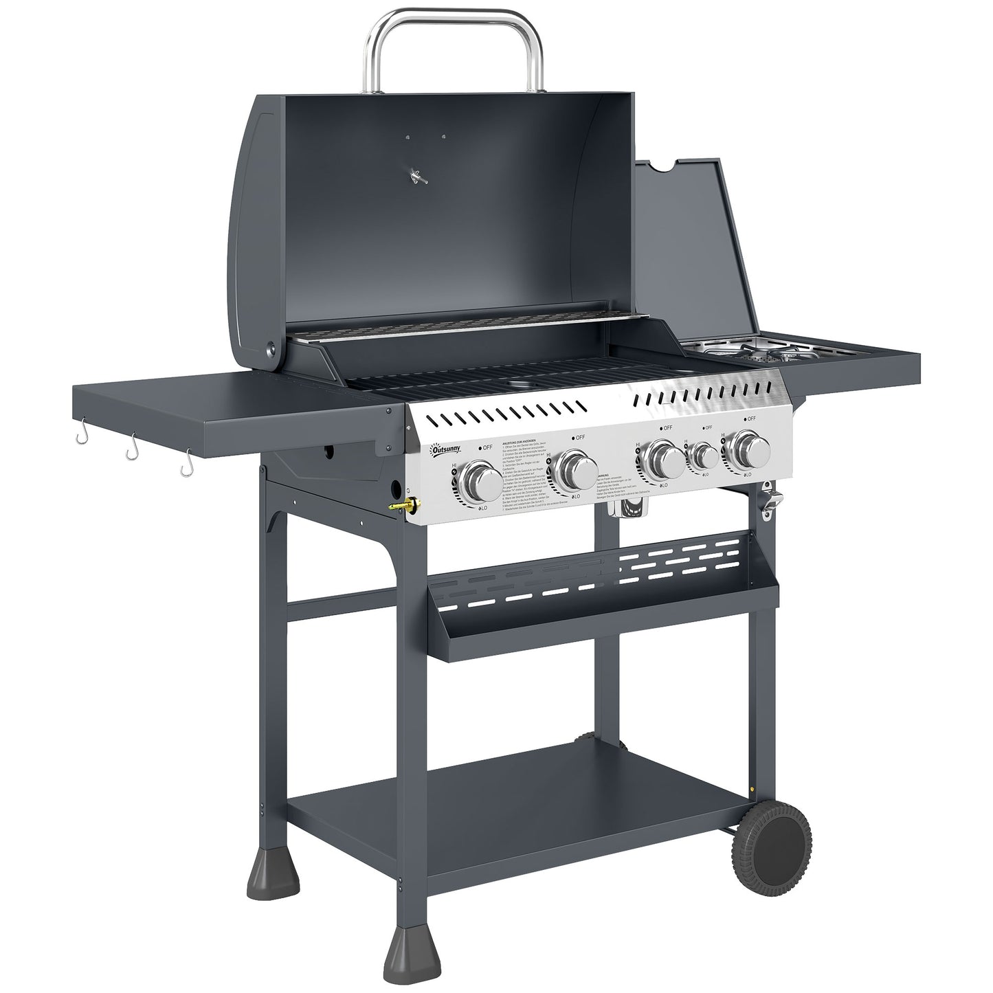 Five-Burner Steel Gas Grill, with Thermometer