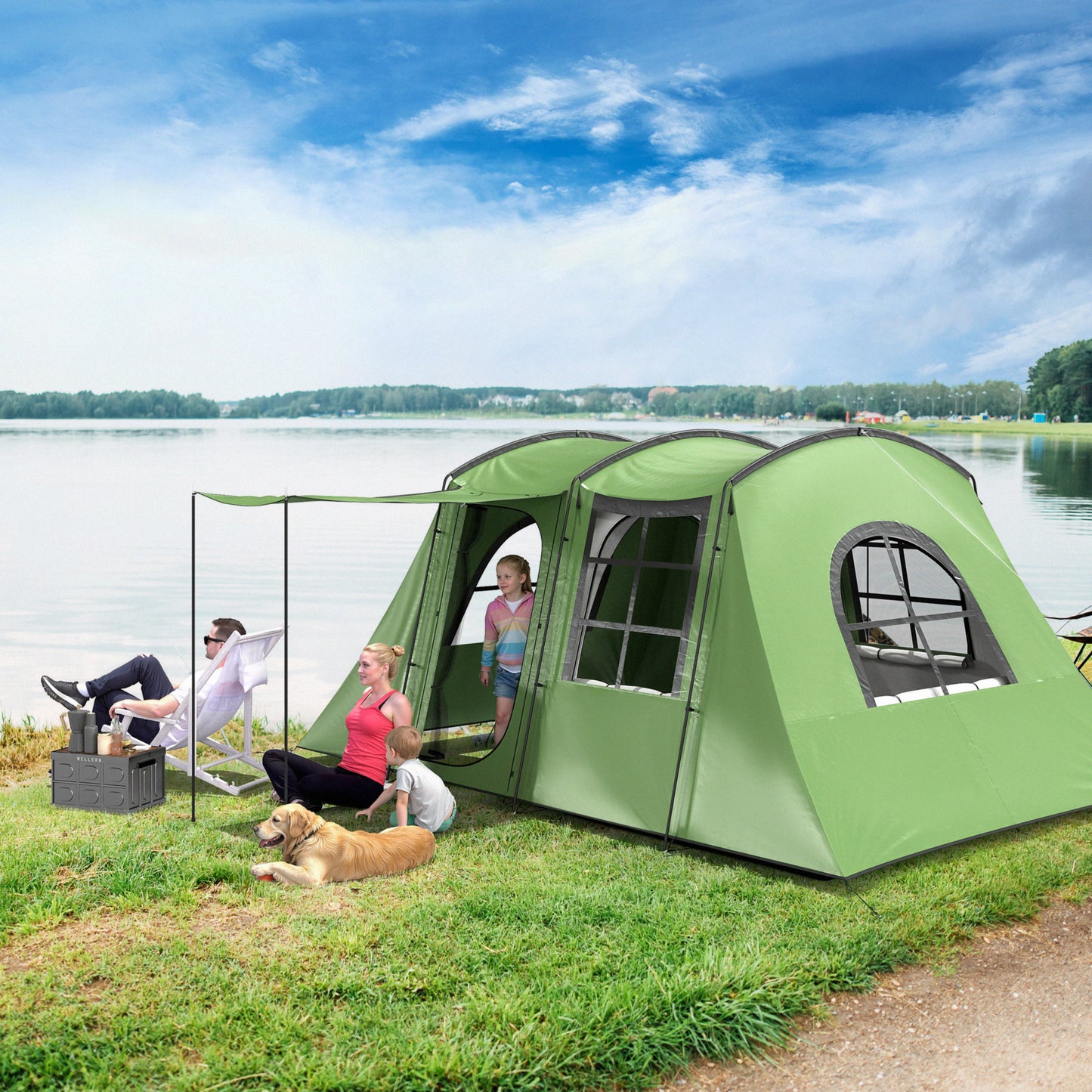 4 Man Tunnel Tent, Family Camping Tent with Porch