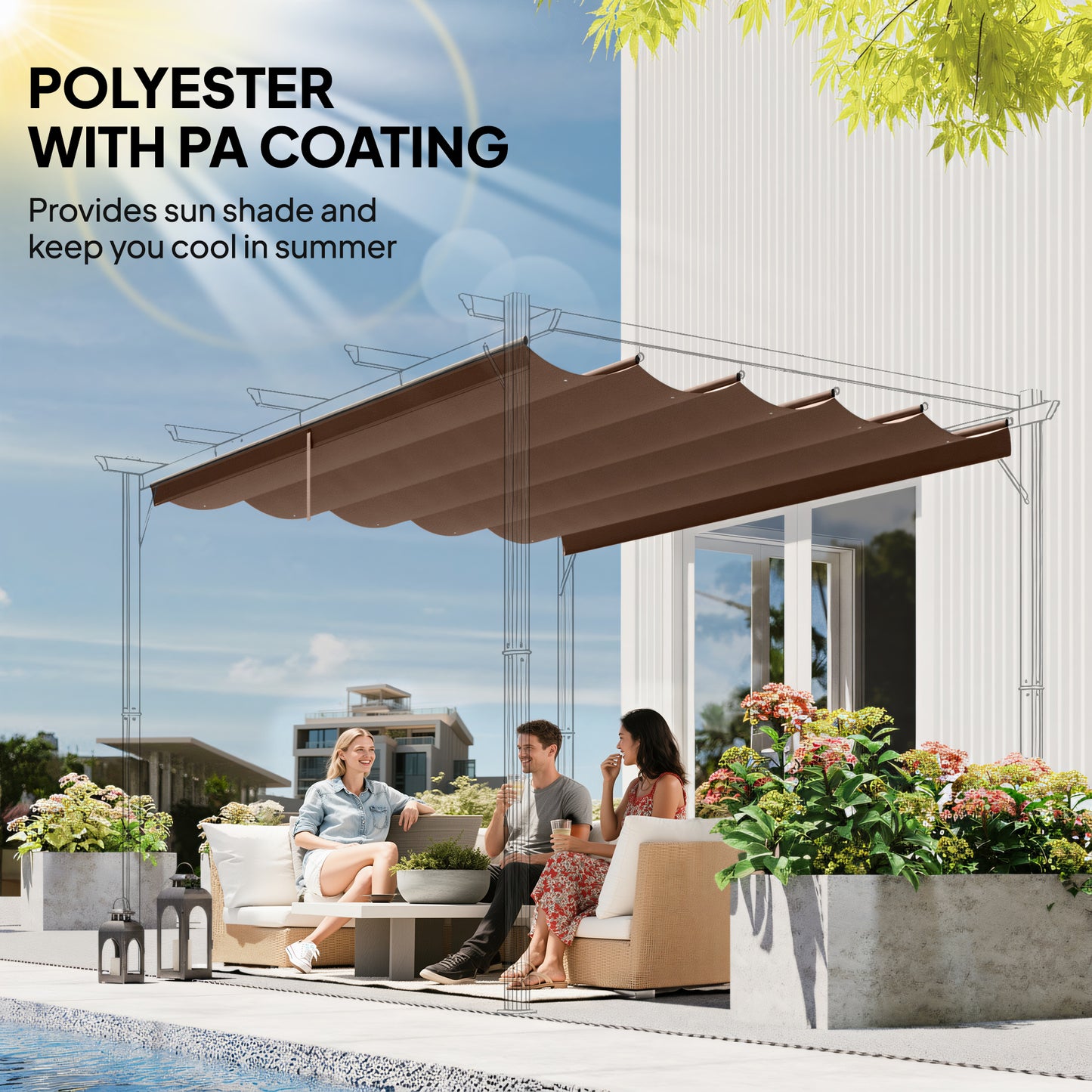 Retractable Pergola Cover, 3.5 x 2.6 m Replacement Canopy Fabric