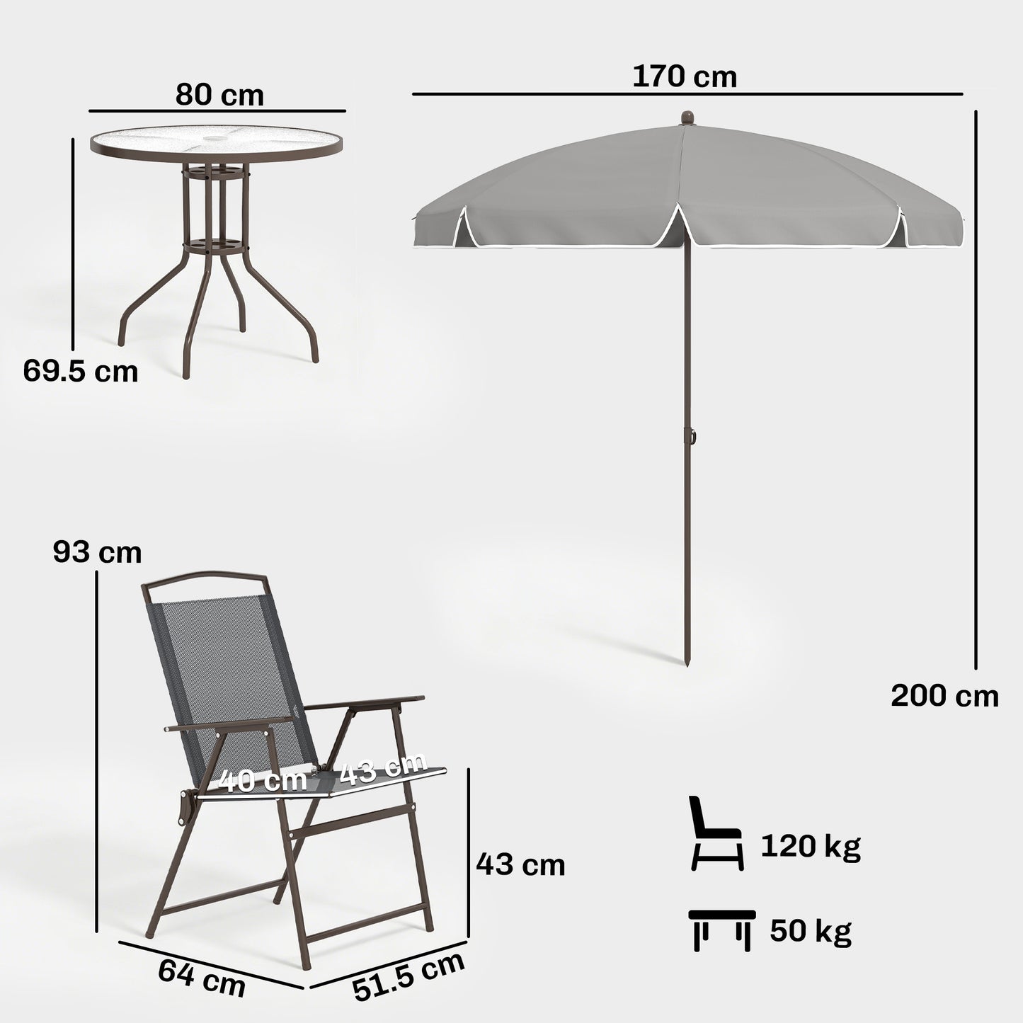 6 Piece Garden Dining Set with Umbrella, Patio Sets with Parasol