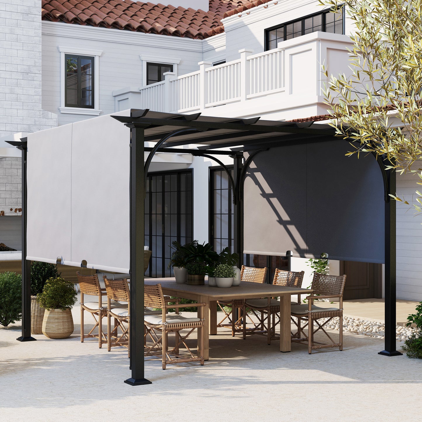 3 x 3(m) Outdoor Pergola, Garden Pergola Gazebo with Adjustable Canopy