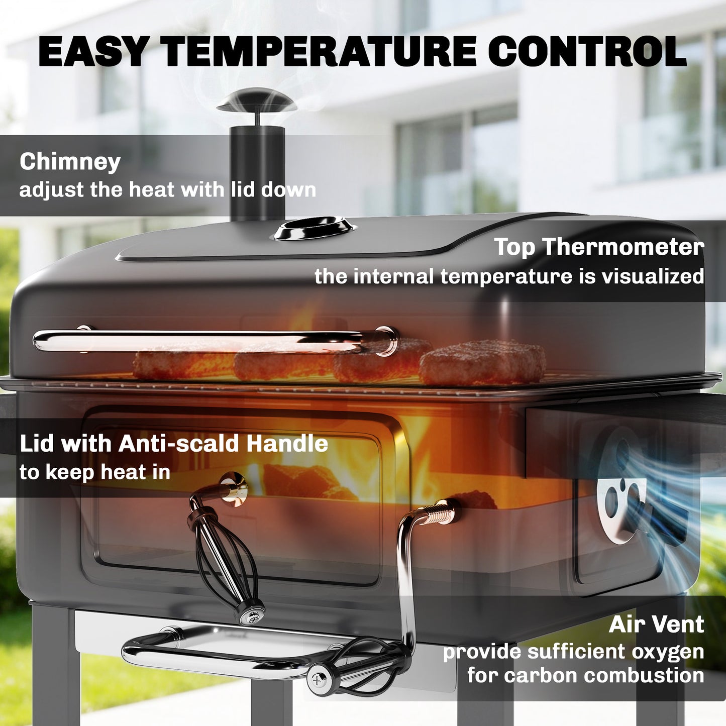 Charcoal BBQ Grill with Adjustable Charcoal Pan