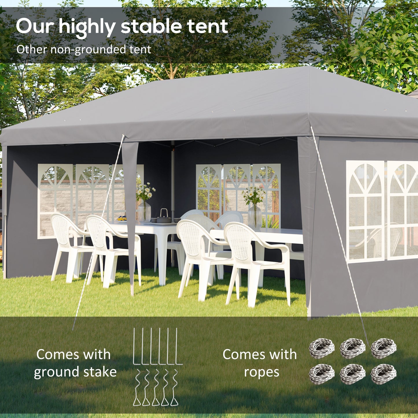 3 x 6m Pop-Up Gazebo, with Removable Walls