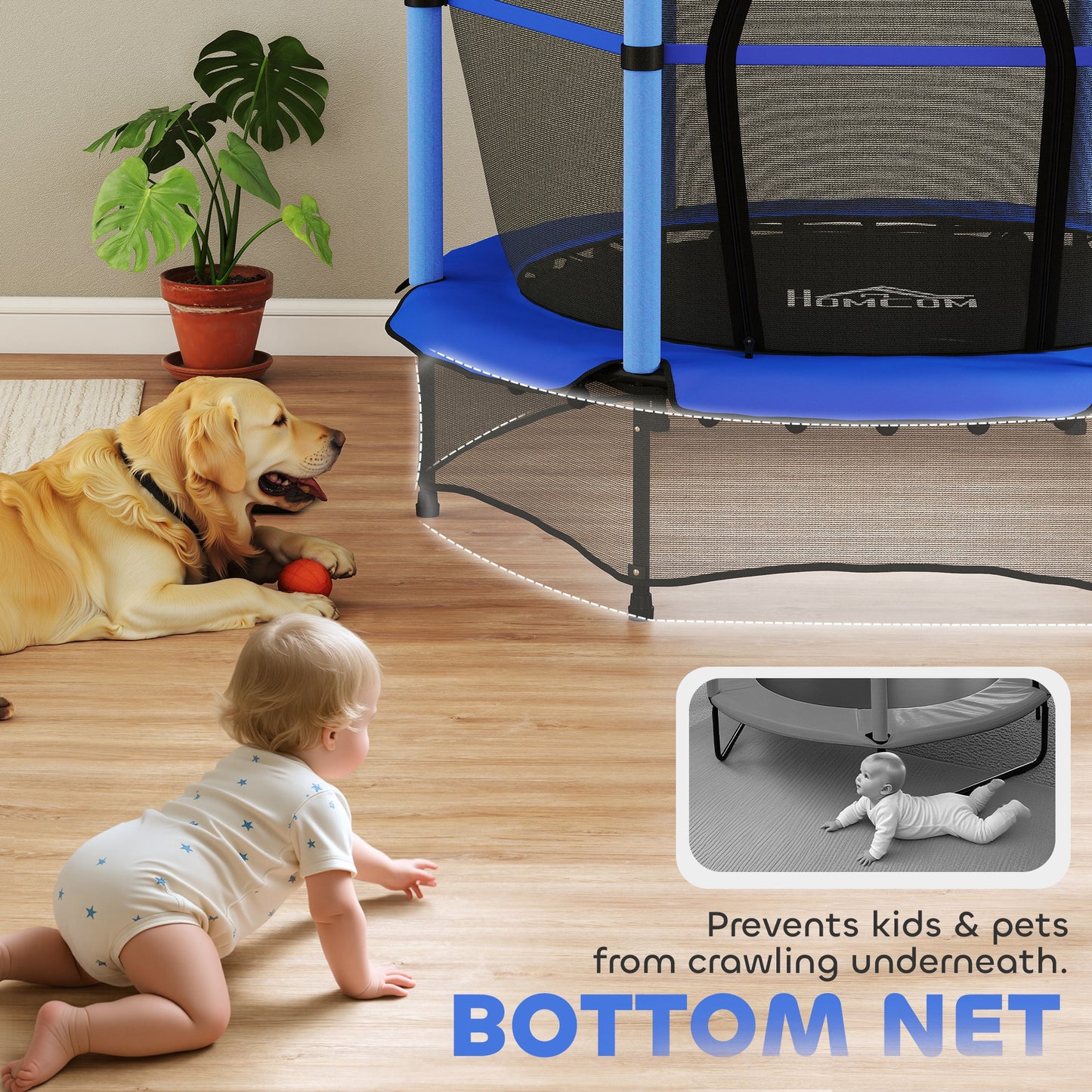 4.6FT/55" Kids Trampoline with Enclosure Net, Outdoor Indoor Use