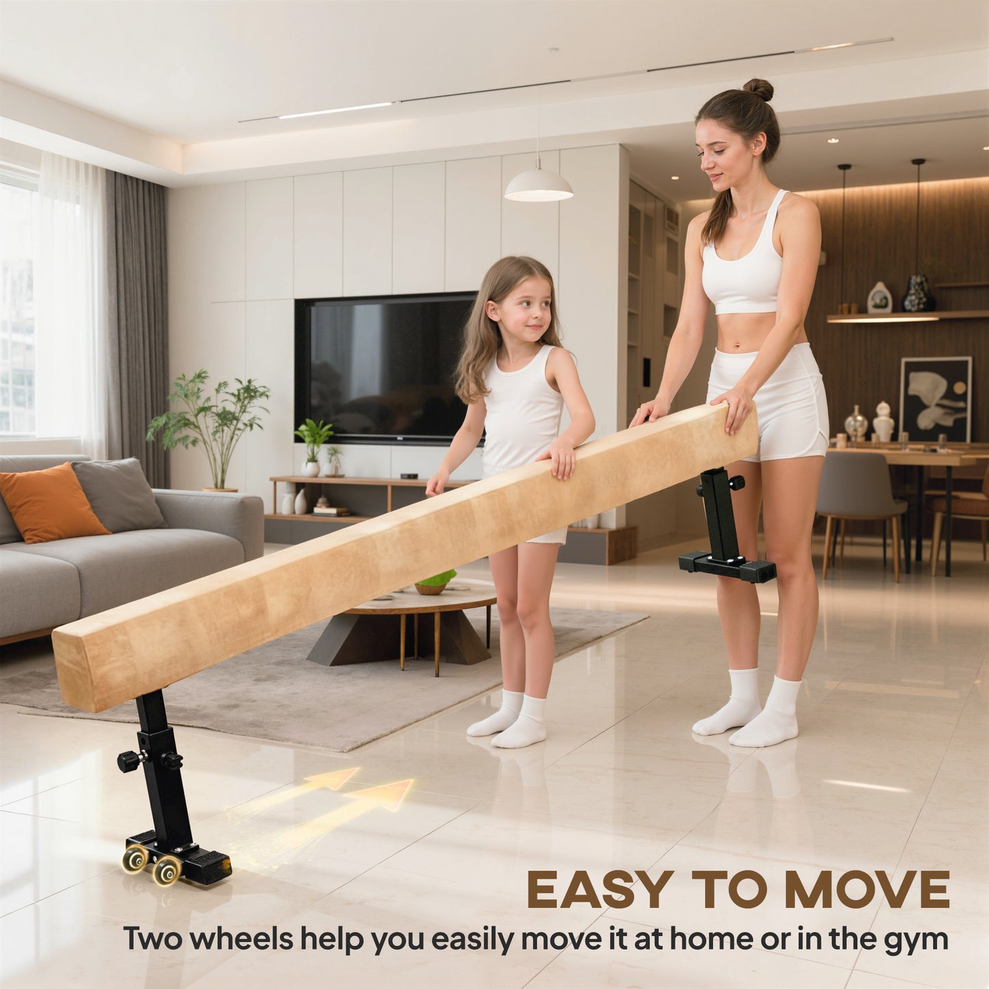 7.5ft Adjustable Balance Beam, Gymnastics Beam with Wheels