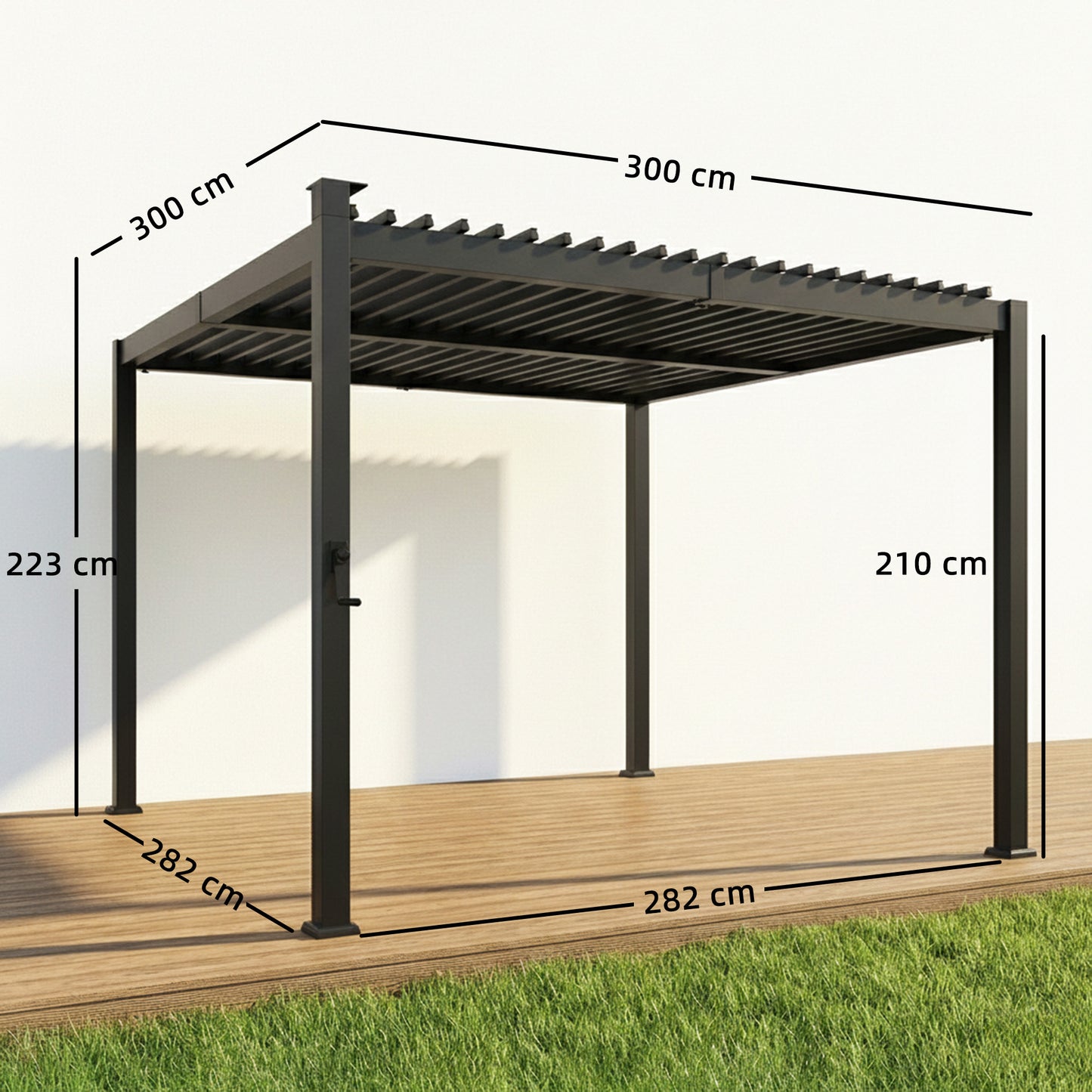 3 x 3 m Louvered Pergola with Solar LED lights, Metal Roof