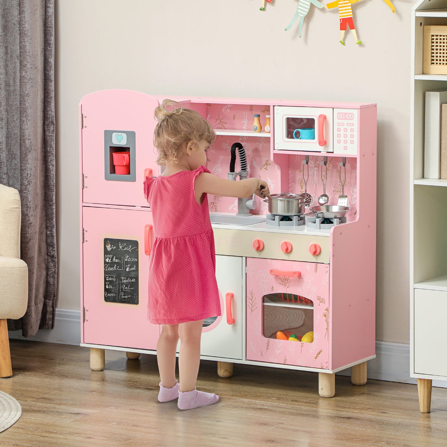 Play Kitchen, Kids Kitchen Set with Lights and Sounds, Double Stoves